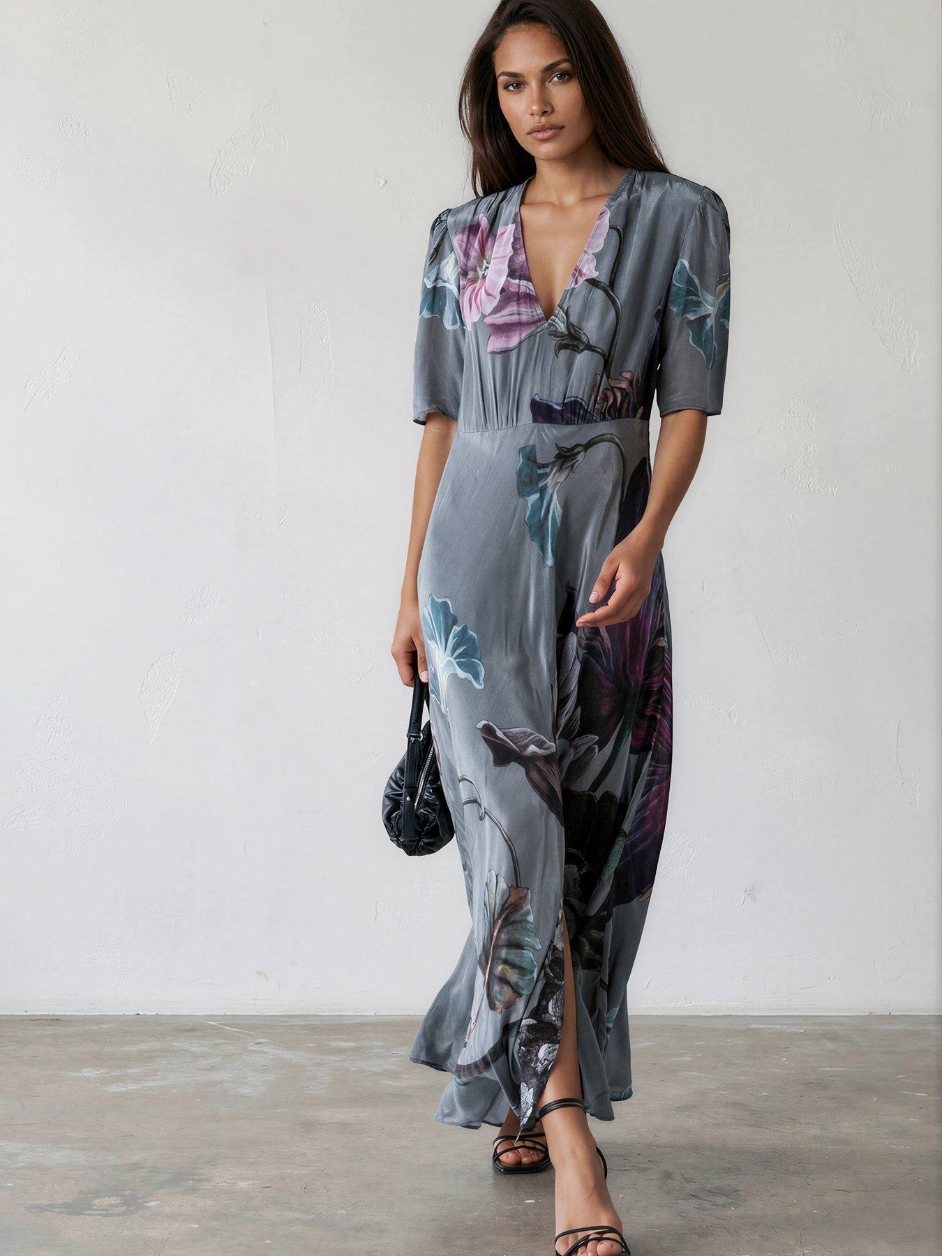 slim fit dress slacks TEA-Asymmetrical dress with an irregular gradient effect and velvet devoré  print main image 1