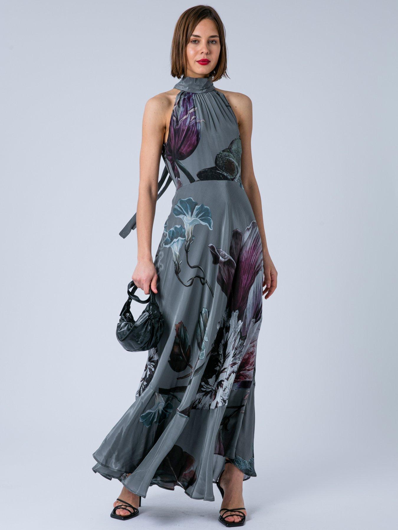Image 1 of 7 of Religion Valeria Halter Neck Maxi Dress - Grey