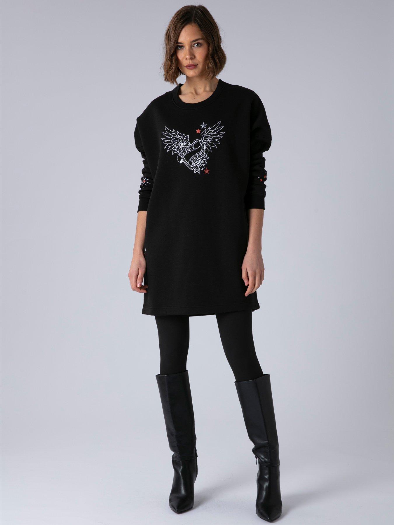 Religion Love Casual Sweatshirt Tunic Dress - Black