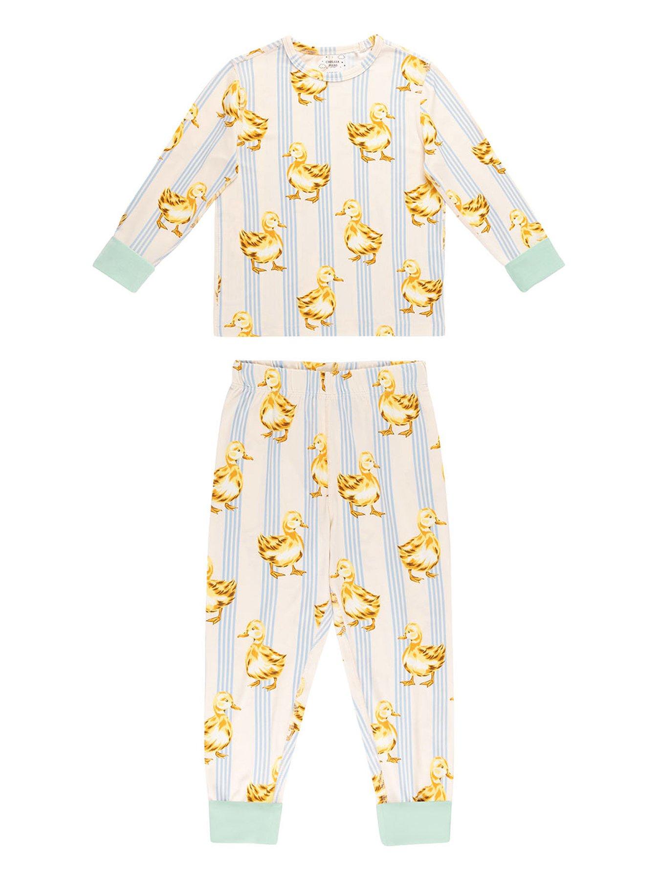 Image 2 of 5 of CHELSEA PEERS Kids 2 Pack Duck / Zebra Print Pyjamas - Yellow