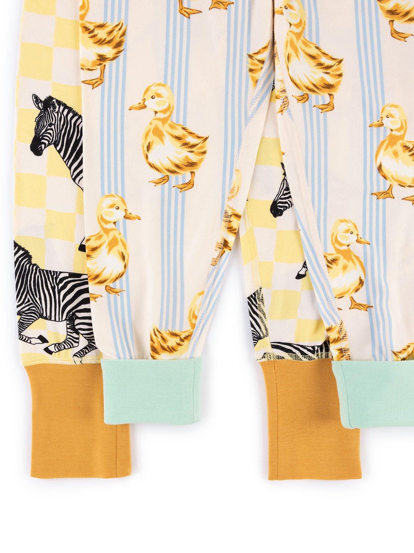 Image 4 of 5 of CHELSEA PEERS Kids 2 Pack Duck / Zebra Print Pyjamas - Yellow