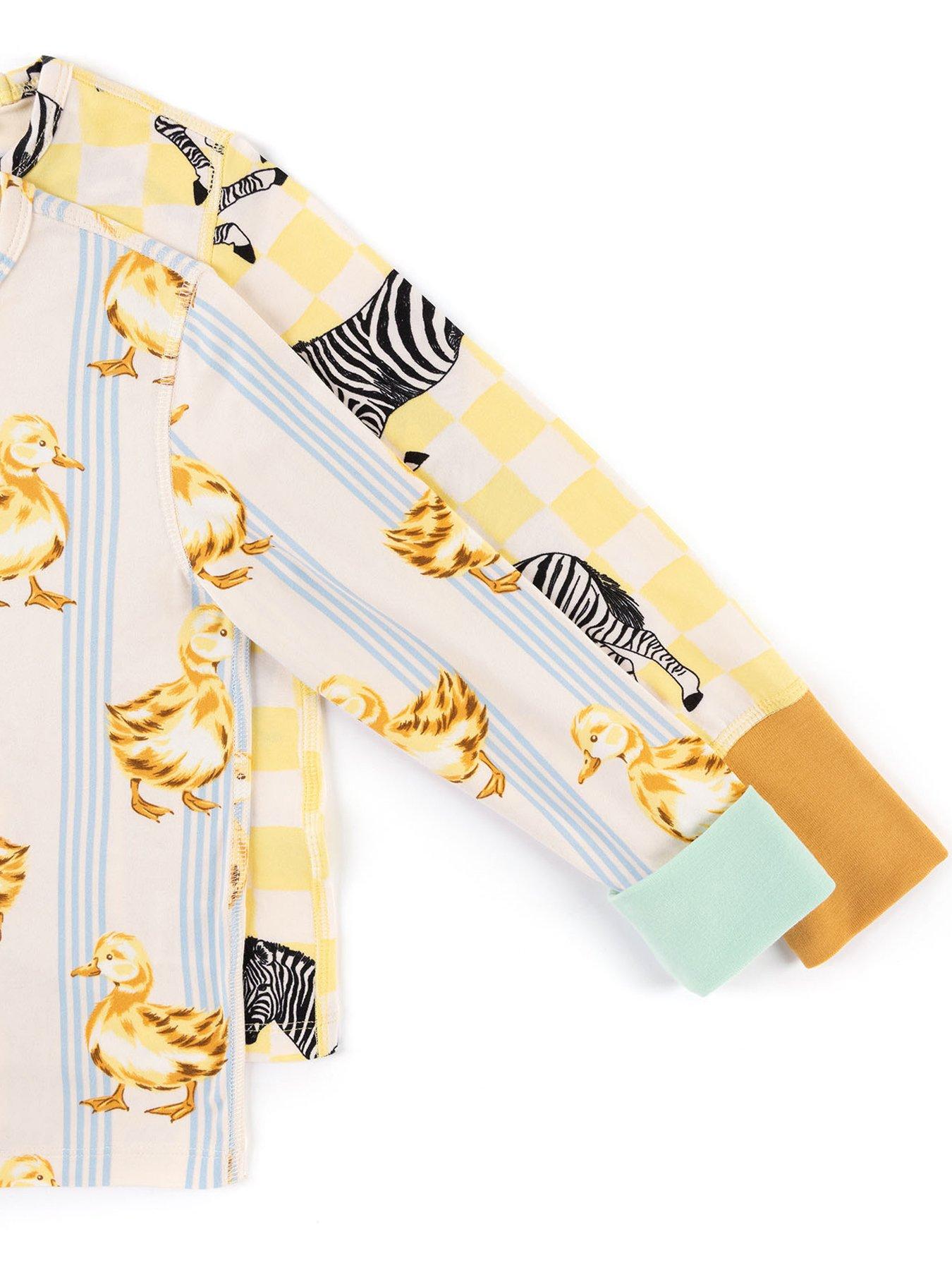 Image 5 of 5 of CHELSEA PEERS Kids 2 Pack Duck / Zebra Print Pyjamas - Yellow