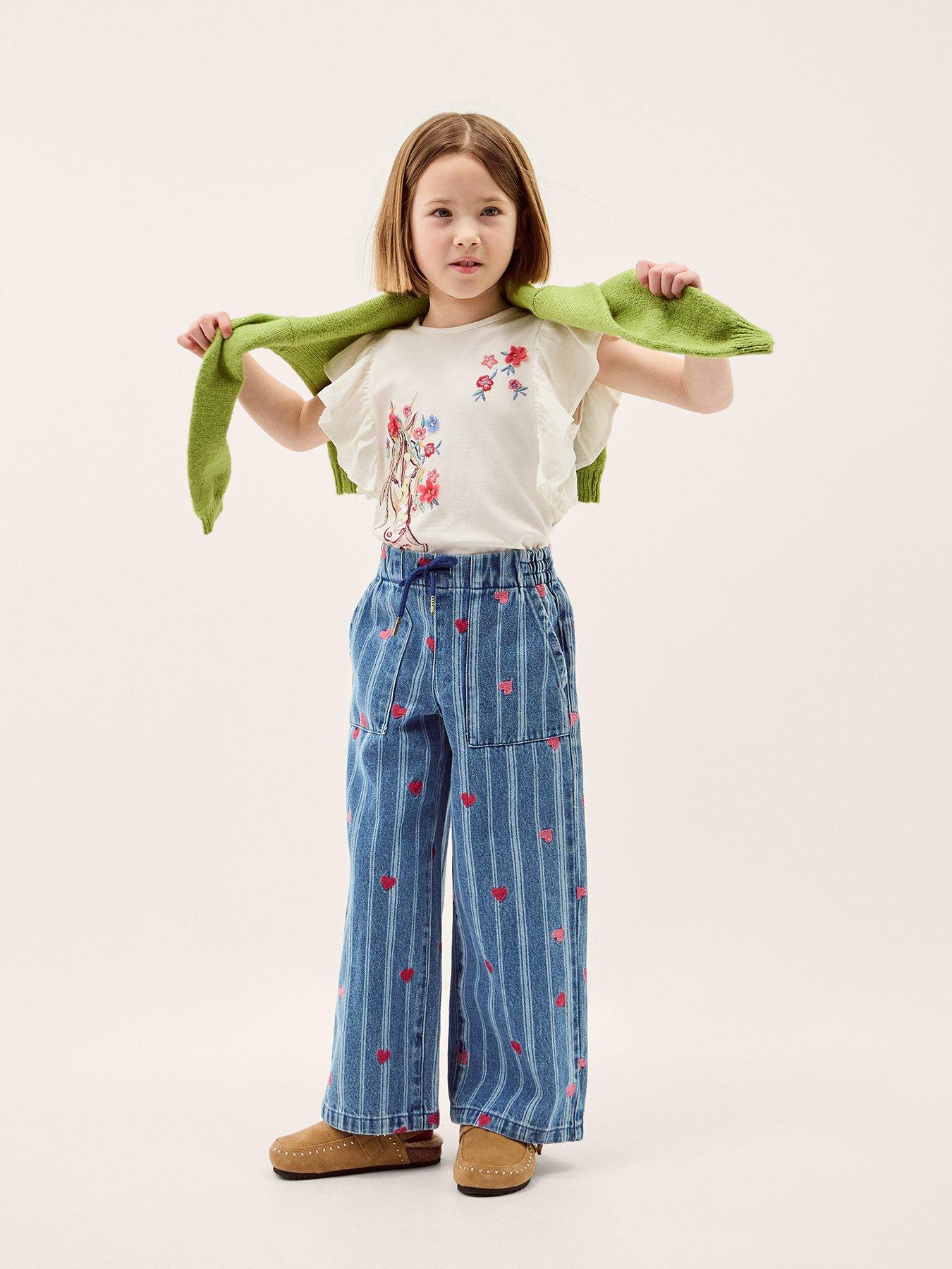 Monsoon Girls Stripe Heart Denim Jeans - Blue