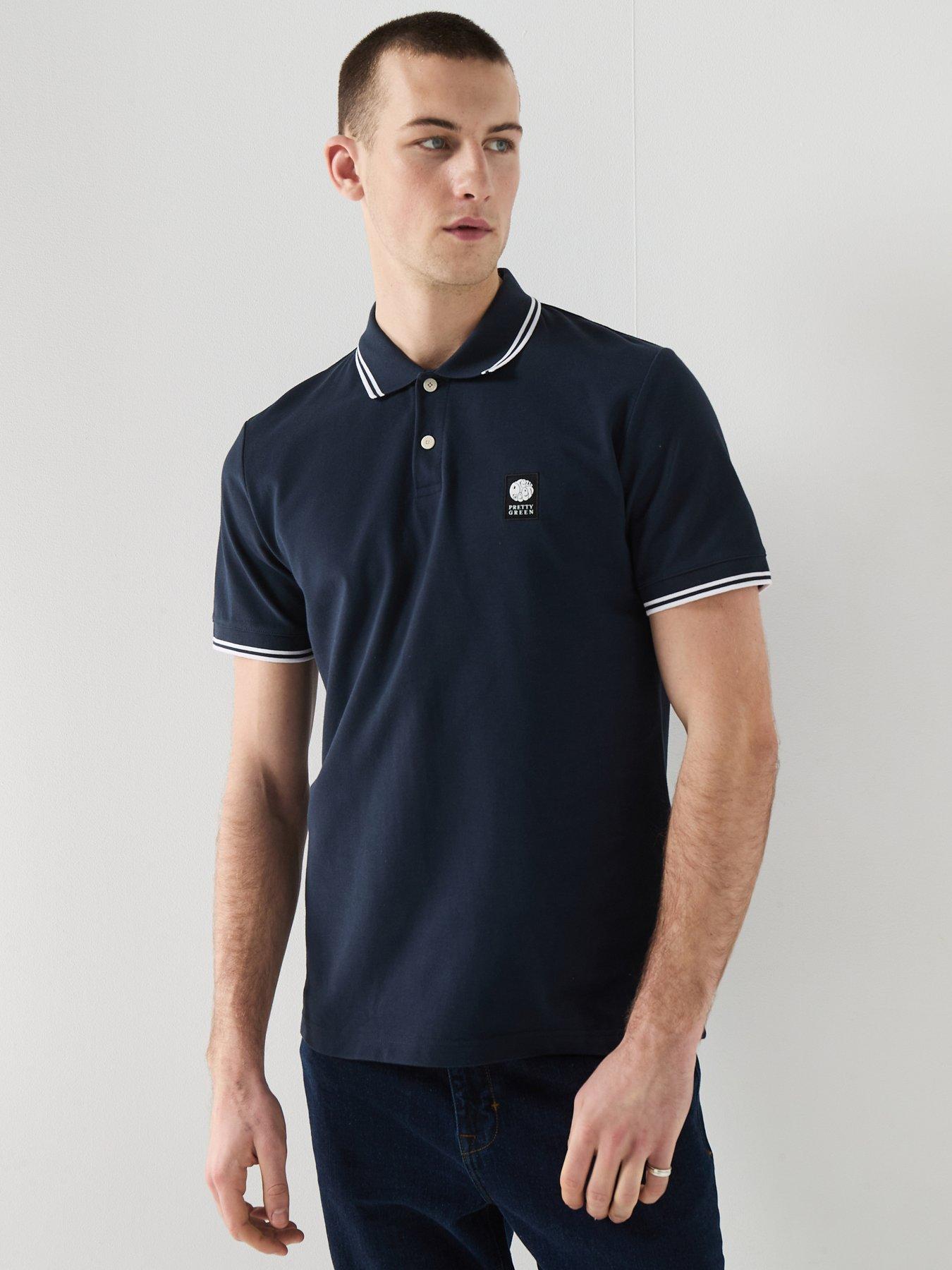 Pretty Green Rayner Tipped Short Sleeve Polo Shirt, Navy, Size 2Xl, Men