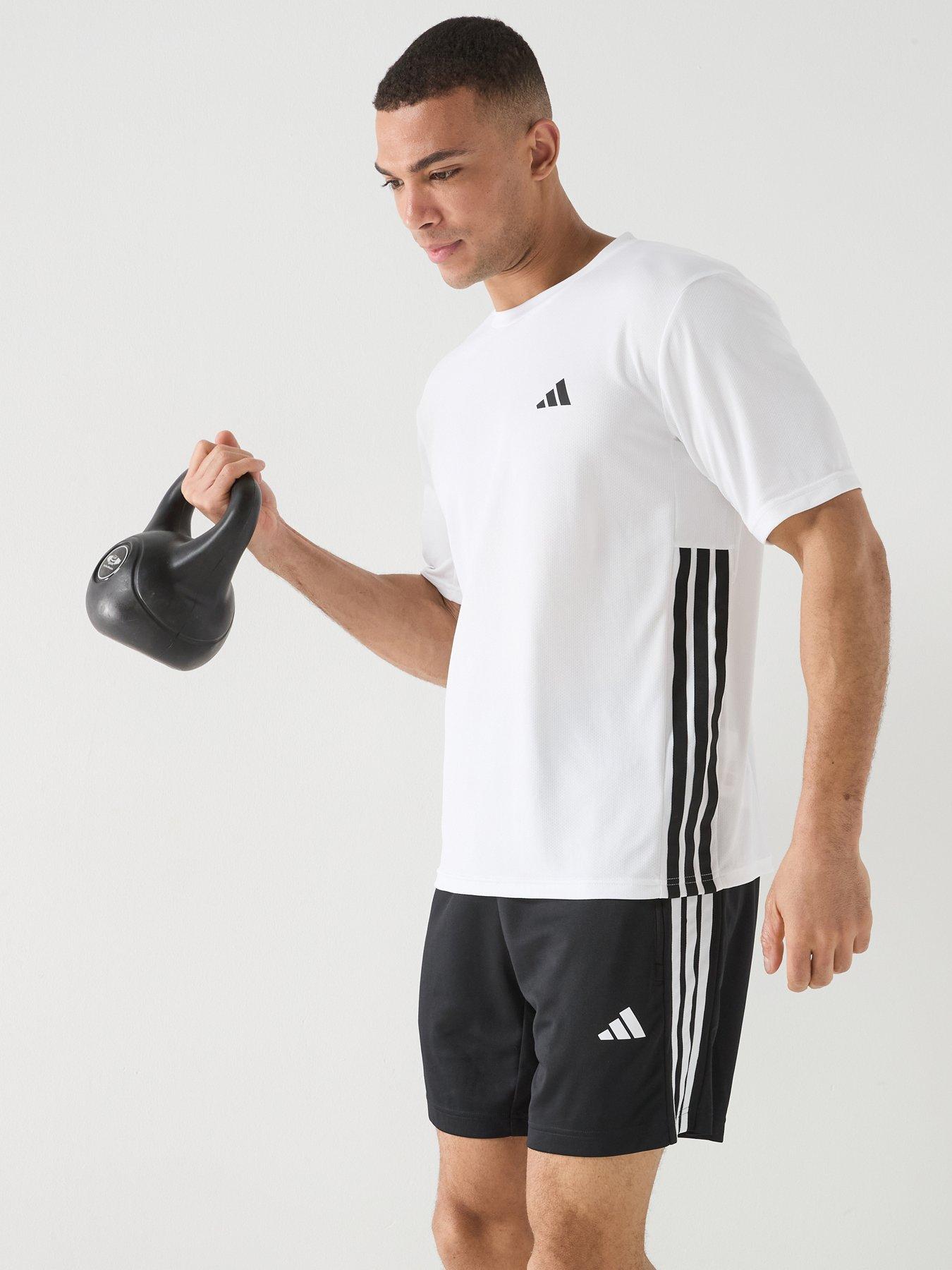 Image 1 of 6 of adidas Mens Training Workout Essentials Base 3-stripe T-shirt - White