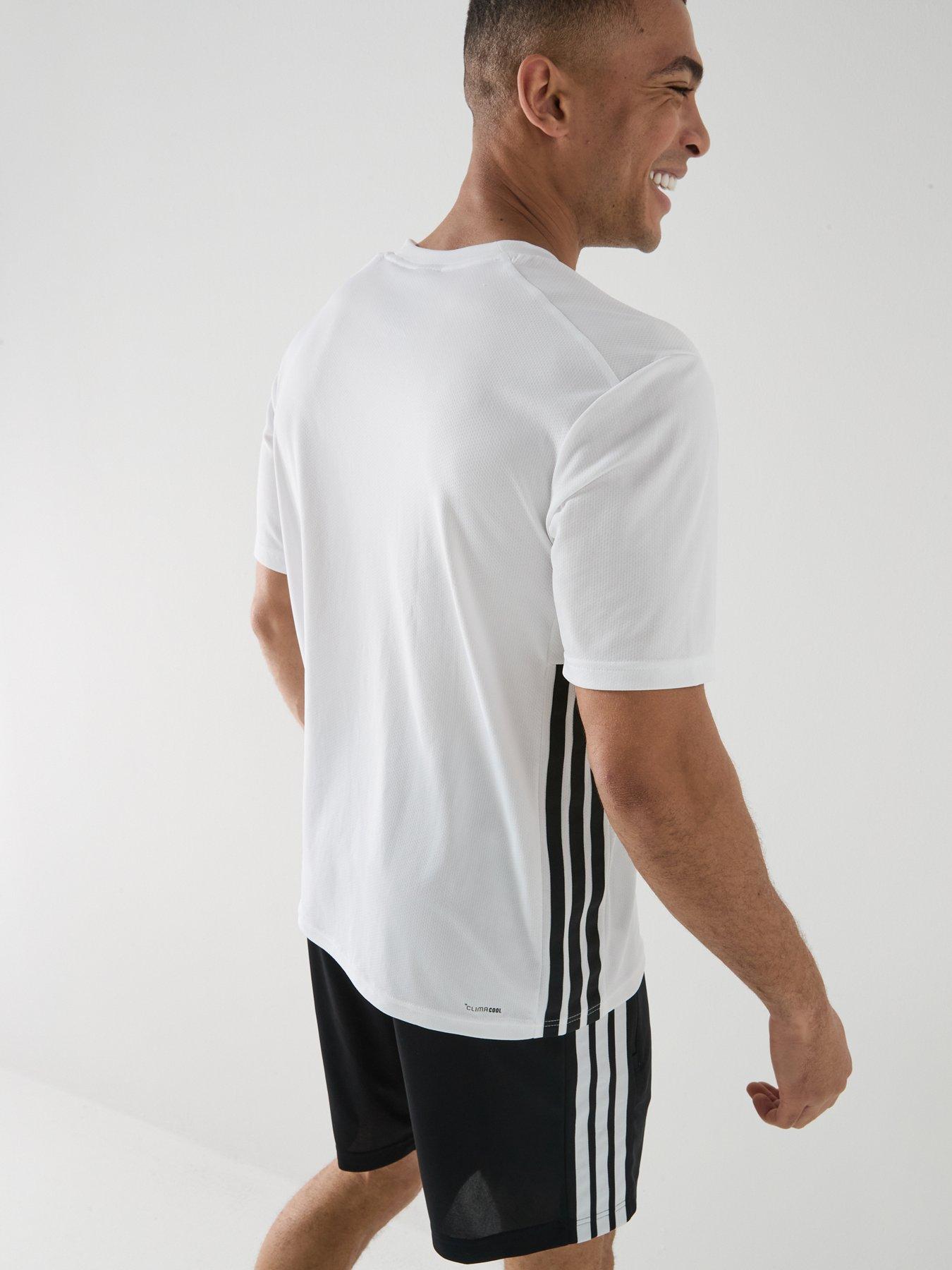 Image 2 of 6 of adidas Mens Training Workout Essentials Base 3-stripe T-shirt - White