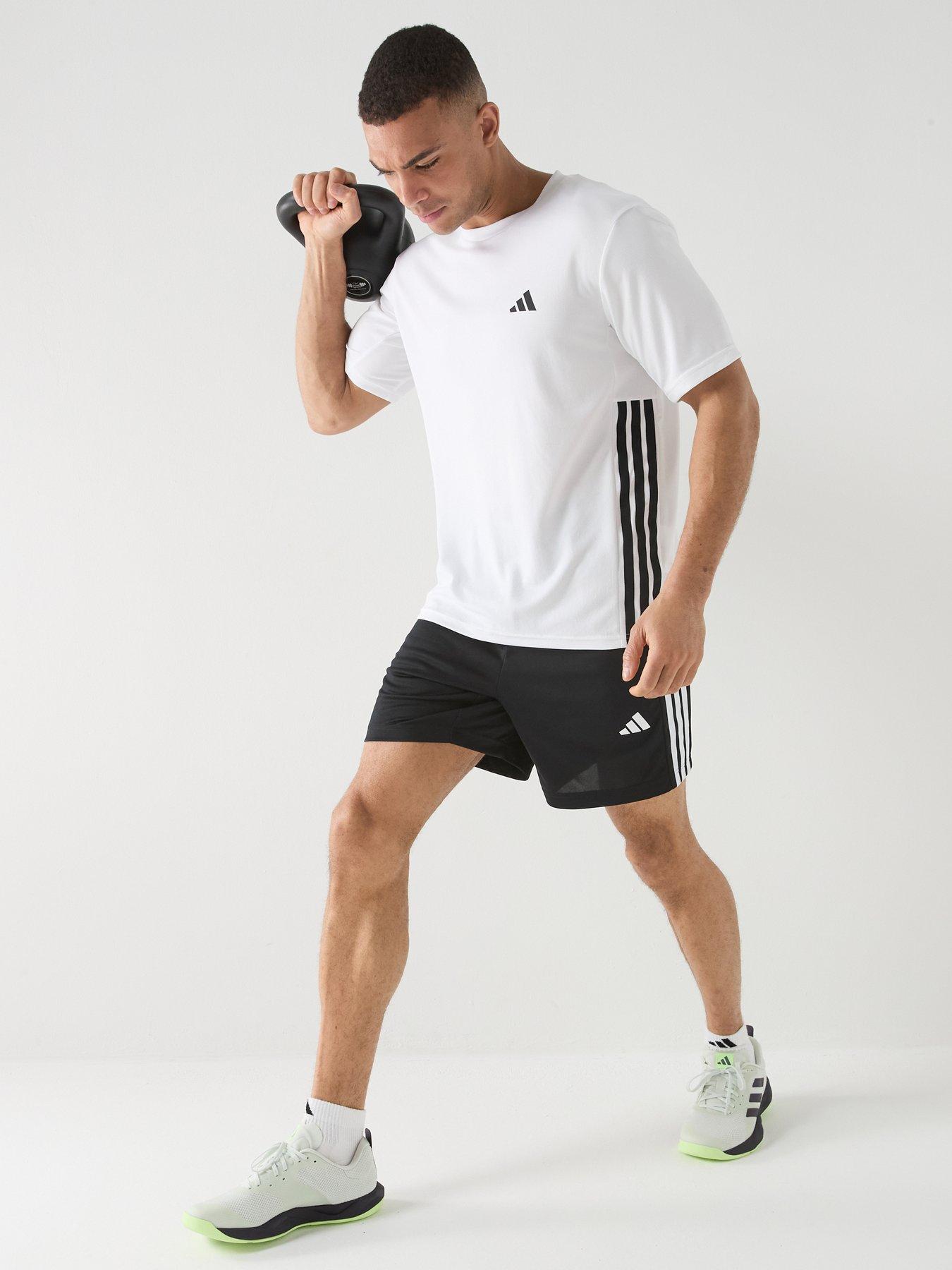 Image 3 of 6 of adidas Mens Training Workout Essentials Base 3-stripe T-shirt - White