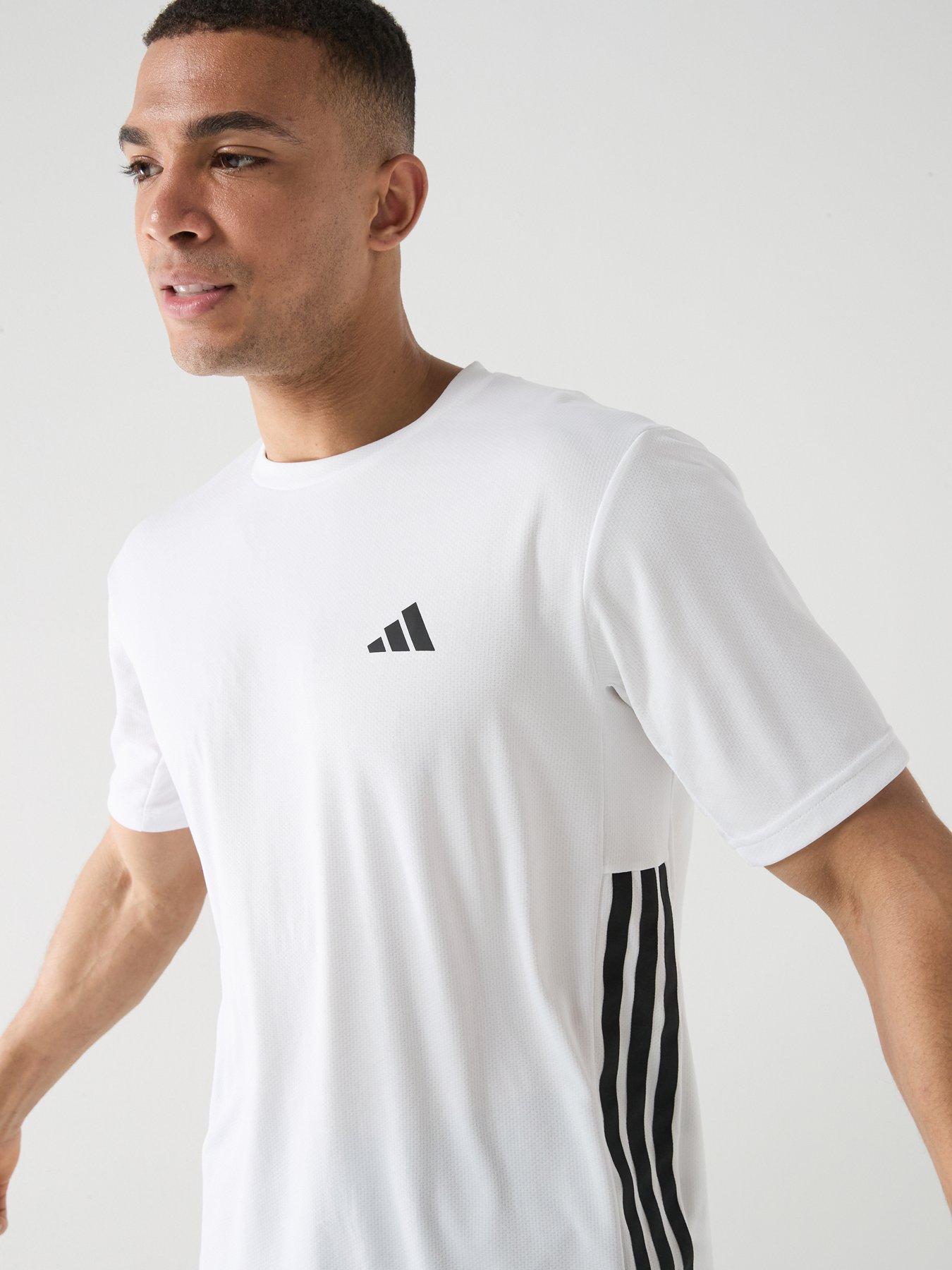 Image 4 of 6 of adidas Mens Training Workout Essentials Base 3-stripe T-shirt - White