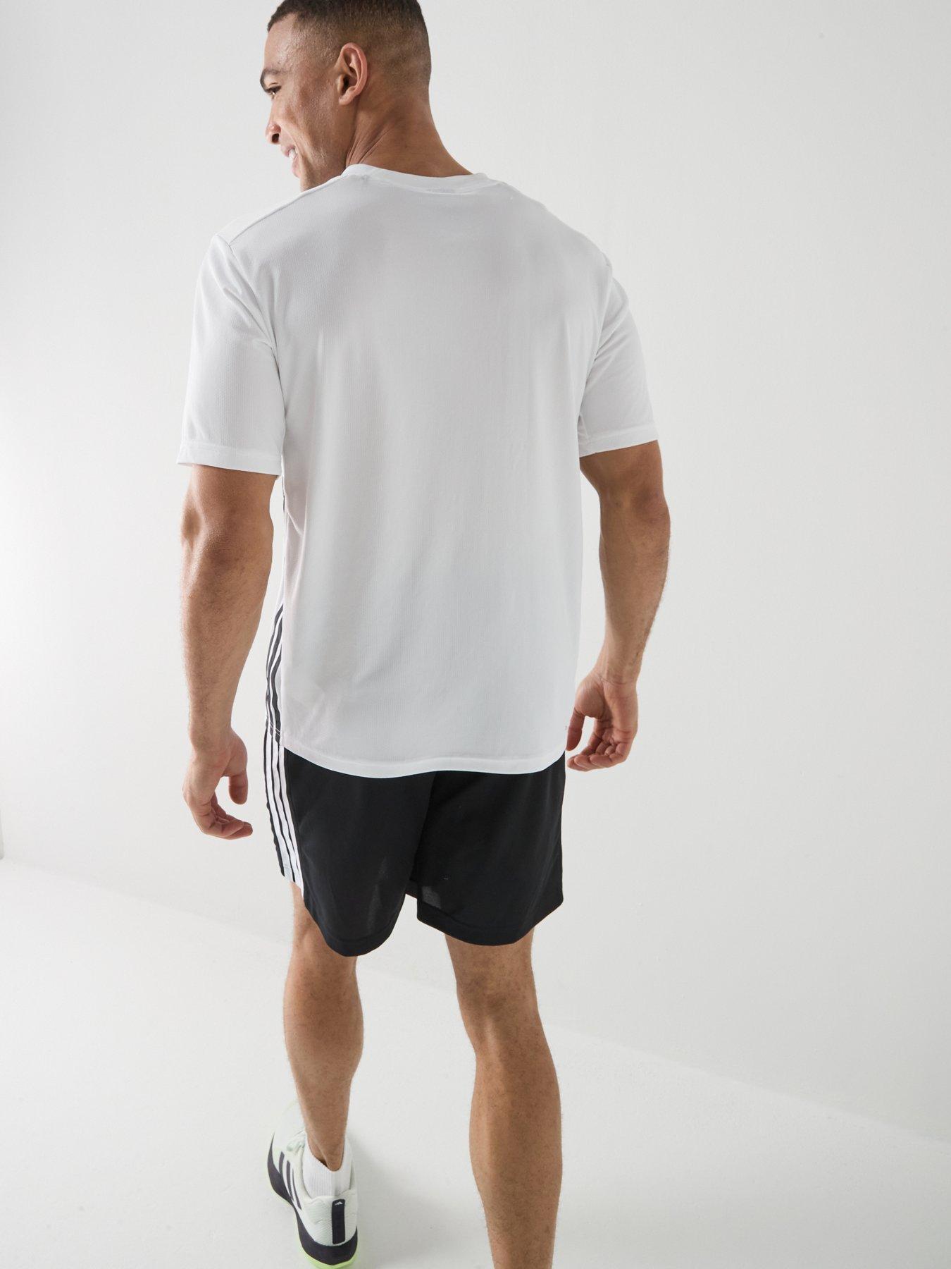 Image 5 of 6 of adidas Mens Training Workout Essentials Base 3-stripe T-shirt - White