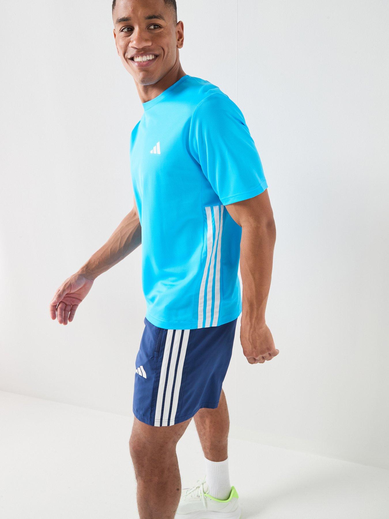 adidas Mens Training Workout Essentials Base 3-Stripe T-Shirt - Blue