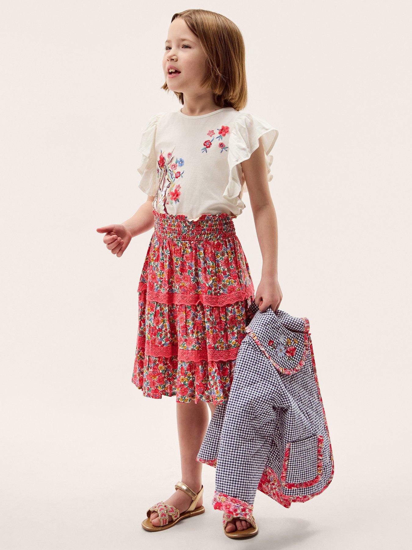 Monsoon Girls Treasure Trove Tierred Skirt, Pink, Size Age: 7-8 Years
