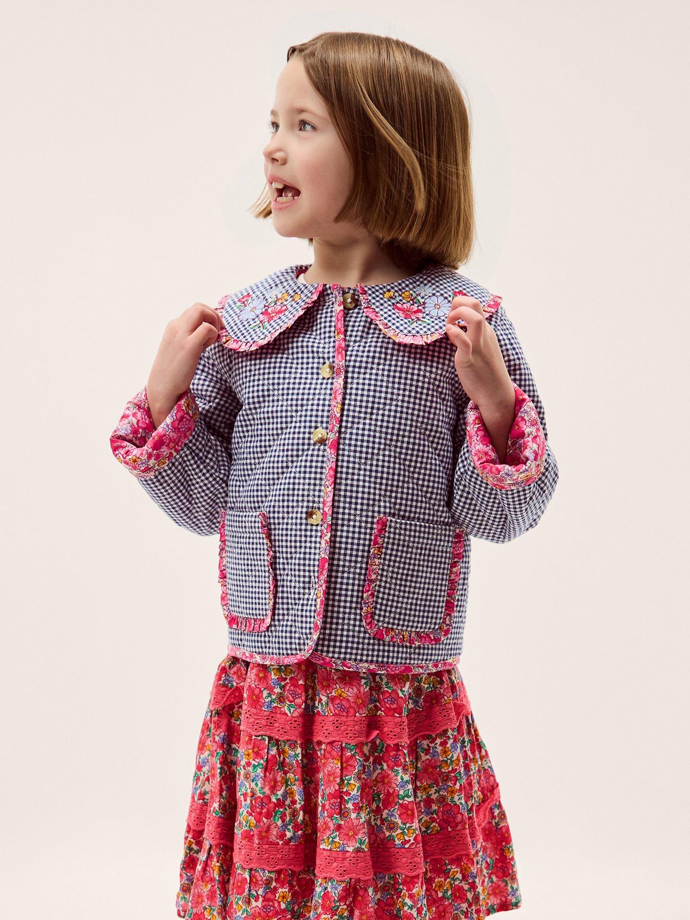 Monsoon Girls Treasure Trove Gingham Jacket, Navy, Size 9-10 Years