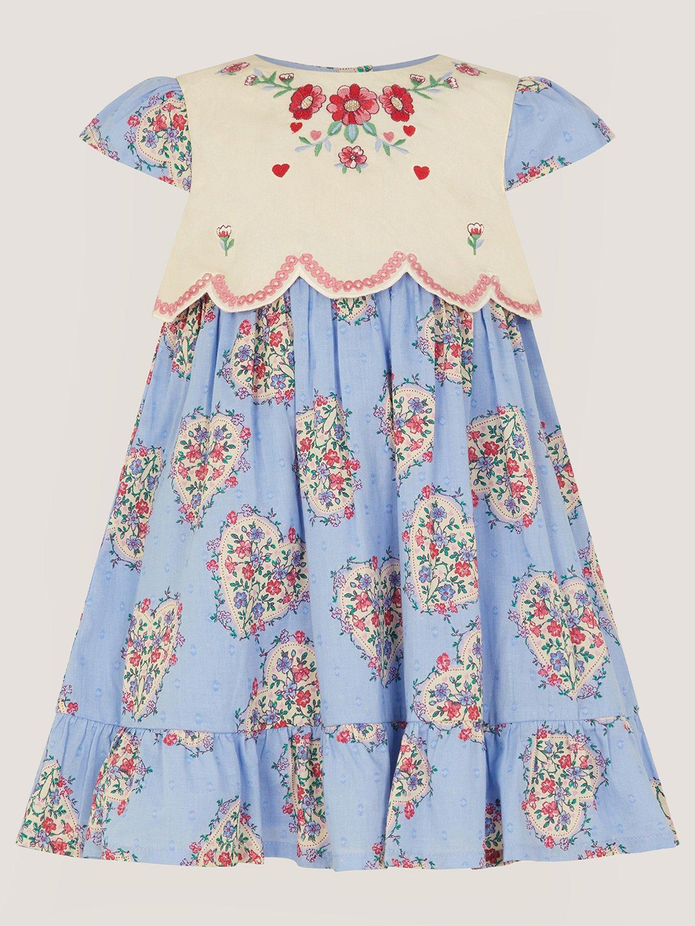 Monsoon Baby Girls Yoke Heart Dot Dress - Blue