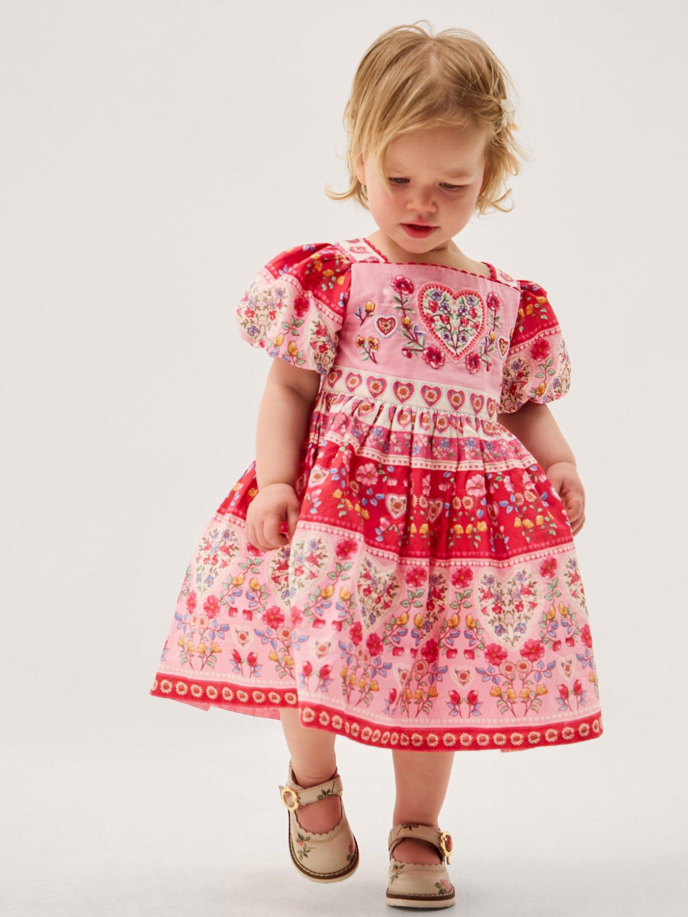 Monsoon Baby Girls Heritage Heart Dress - Pink