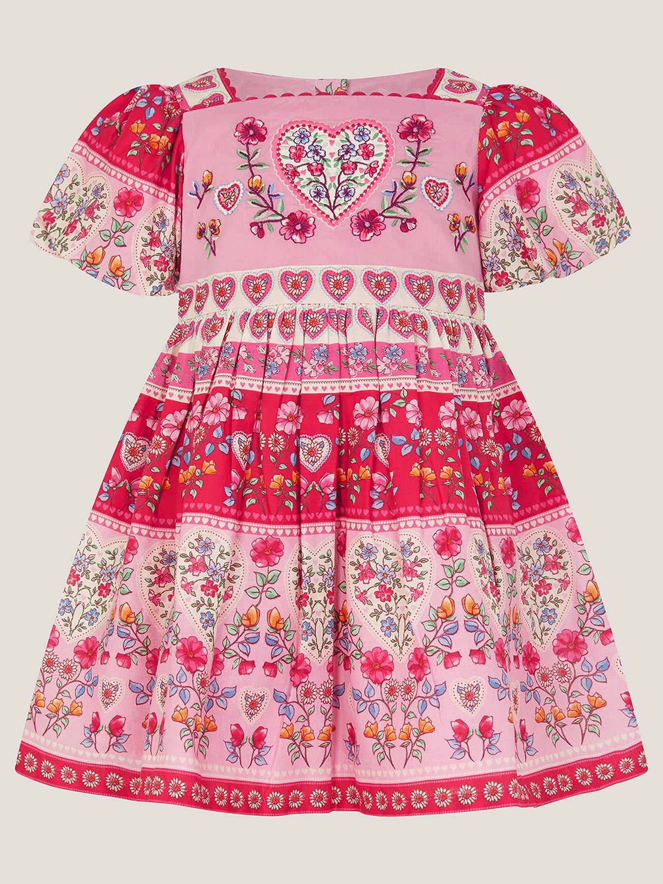 Monsoon Baby Girls Heritage Heart Dress - Pink