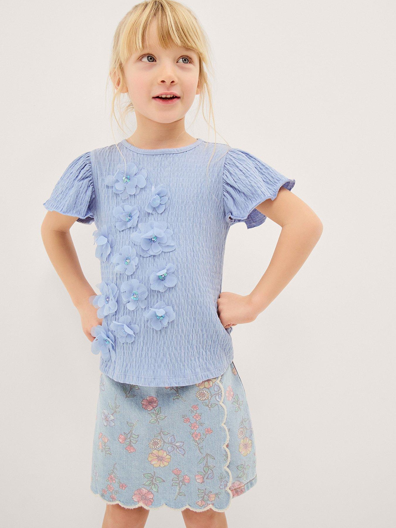 Monsoon Girls Jersey Embroidered Tshirt - Blue