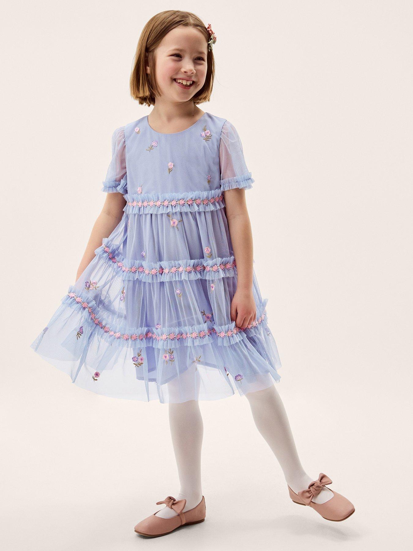Monsoon Girls Mesh Tierred Dress - Blue