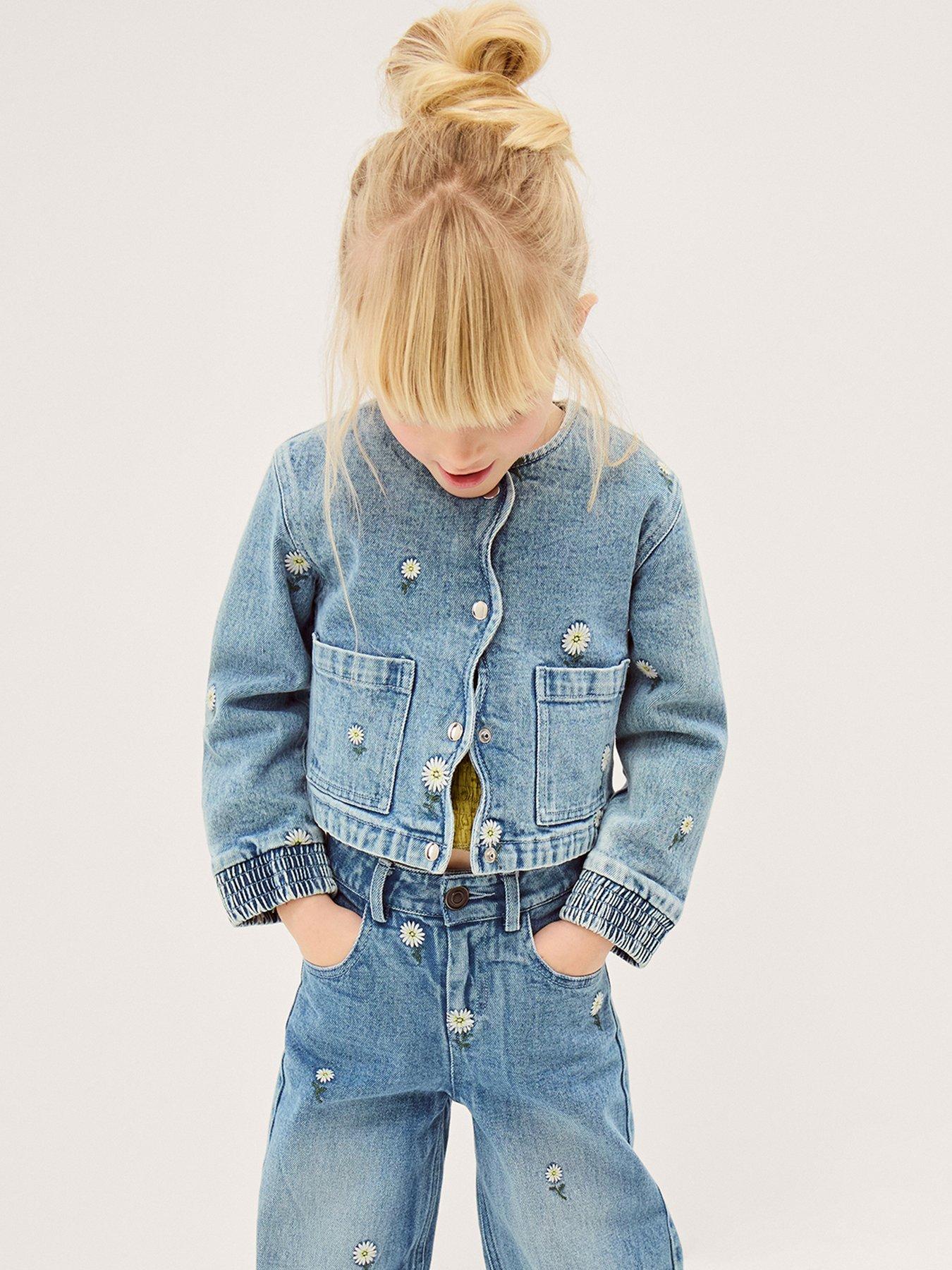 Monsoon Girls Daisy Denim Embroidered Jacket - Blue