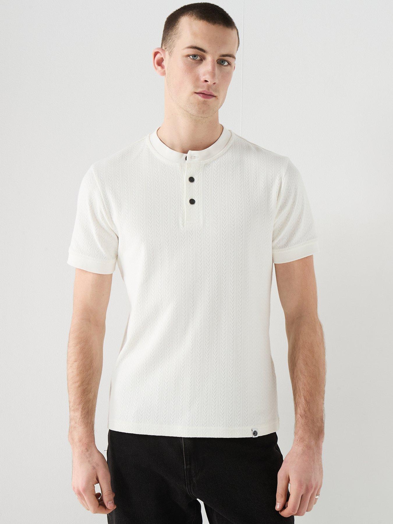 Pretty Green Zephlyn Texture Short Sleeve Grandad T-shirt - White