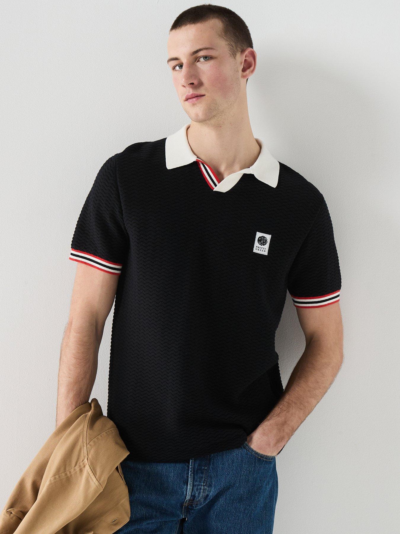 Pretty Green Stratosphere Knitted Polo Shirt, Black, Size Xl, Men