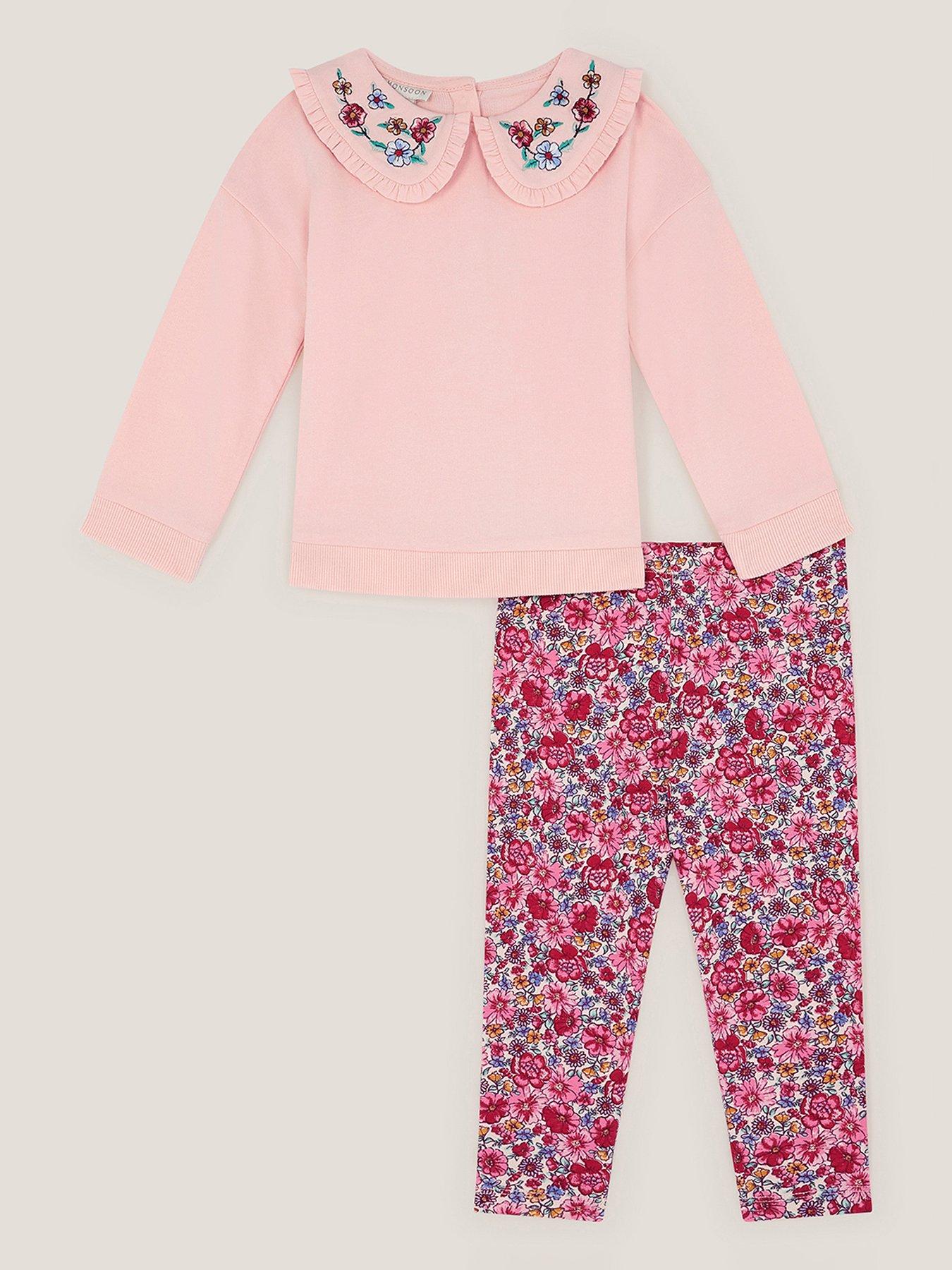 Monsoon Baby Girls Floral Top  &  Legging Set - Pink