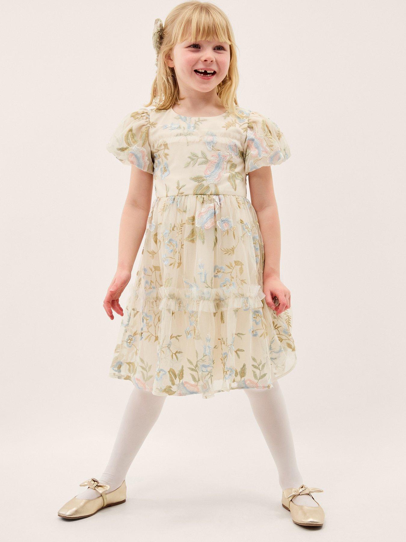 Monsoon Girls Azalea Ruffle Embroidered Dress - Multi