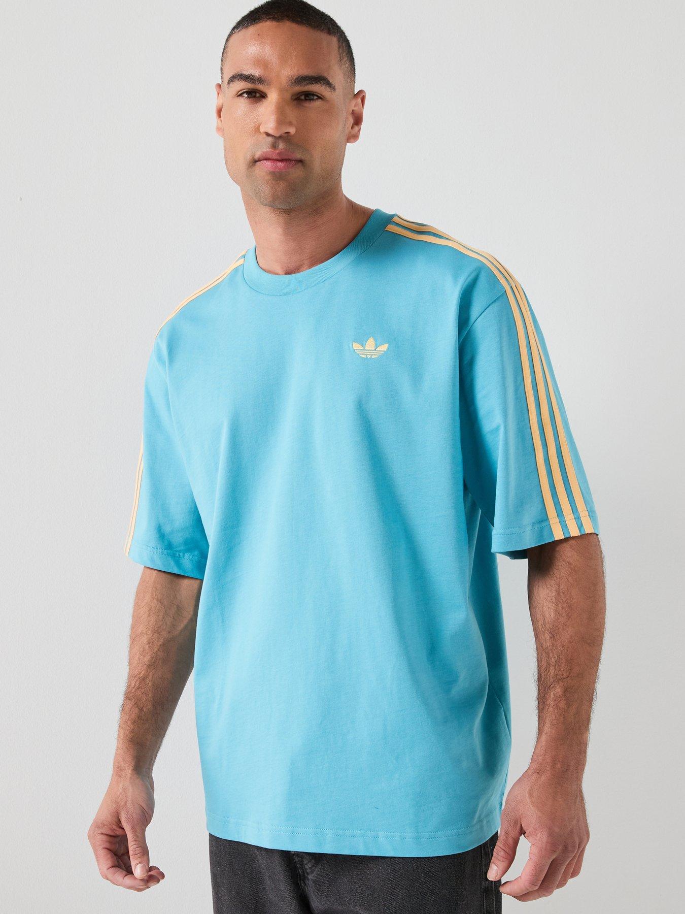 adidas Originals Mens 3 Stripe T-Shirt & Blue, Blue, Size M, Men