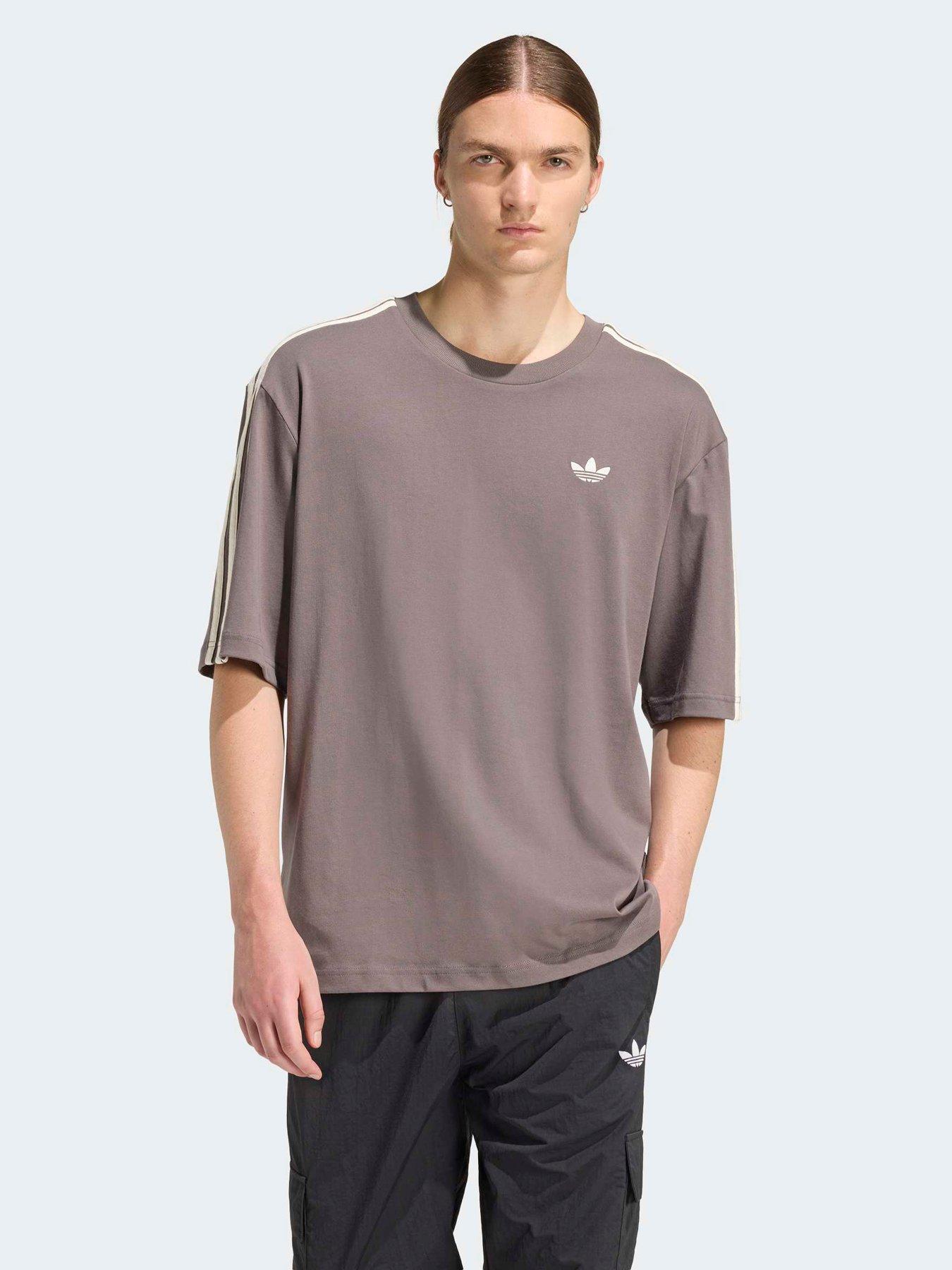 adidas Originals Mens 3 Stripe T-Shirt, Charcoal, Size M, Men