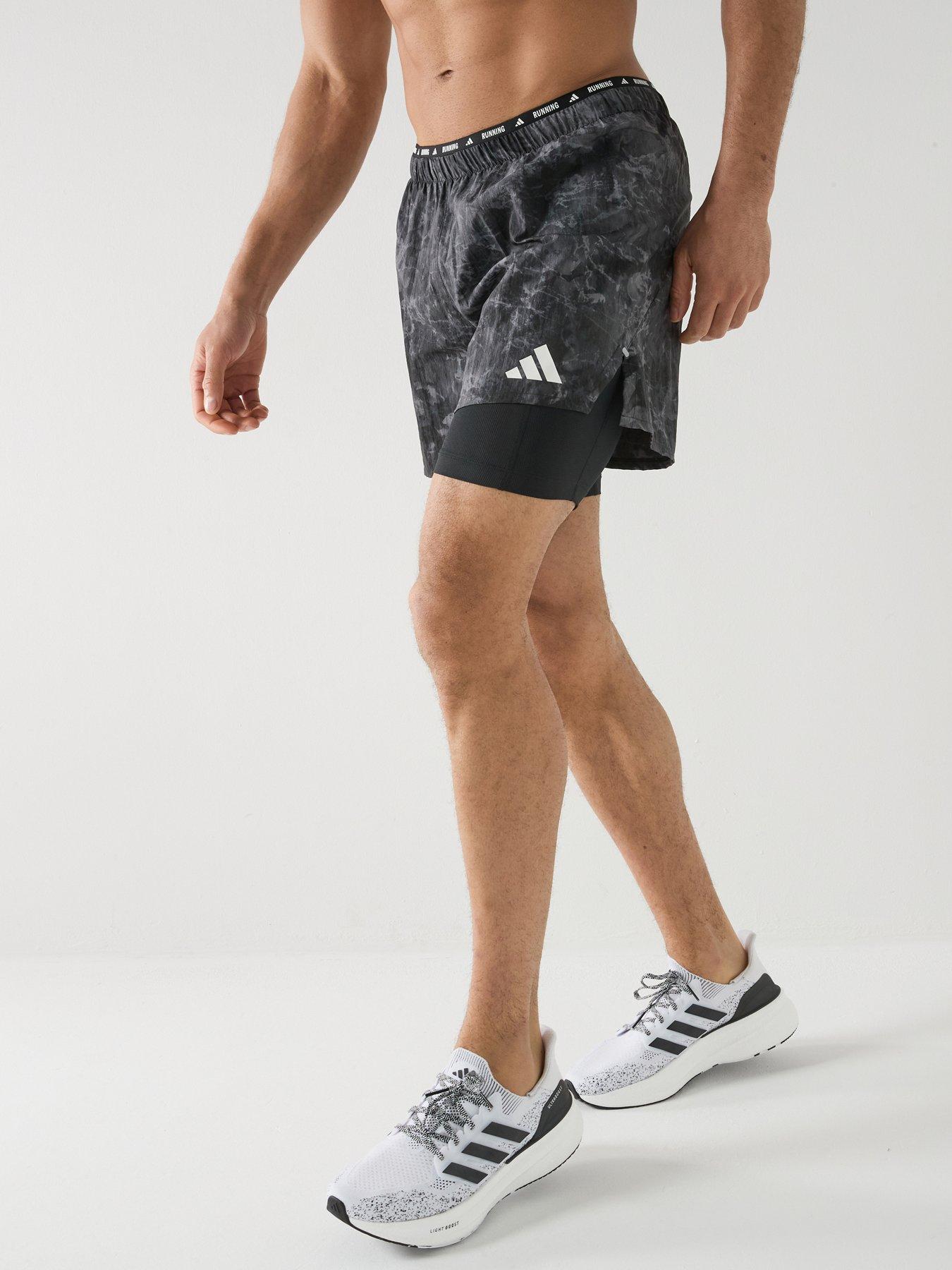 adidas Mens Running Melange Pack 2In1 Shorts - Grey