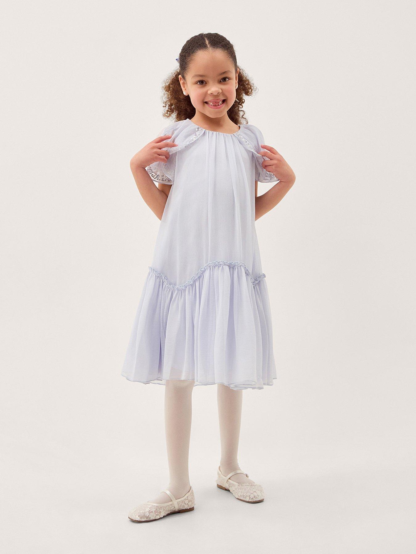 Monsoon Girls Elena Sparkle Swing Dress, Light Blue, Size 12-13 Years