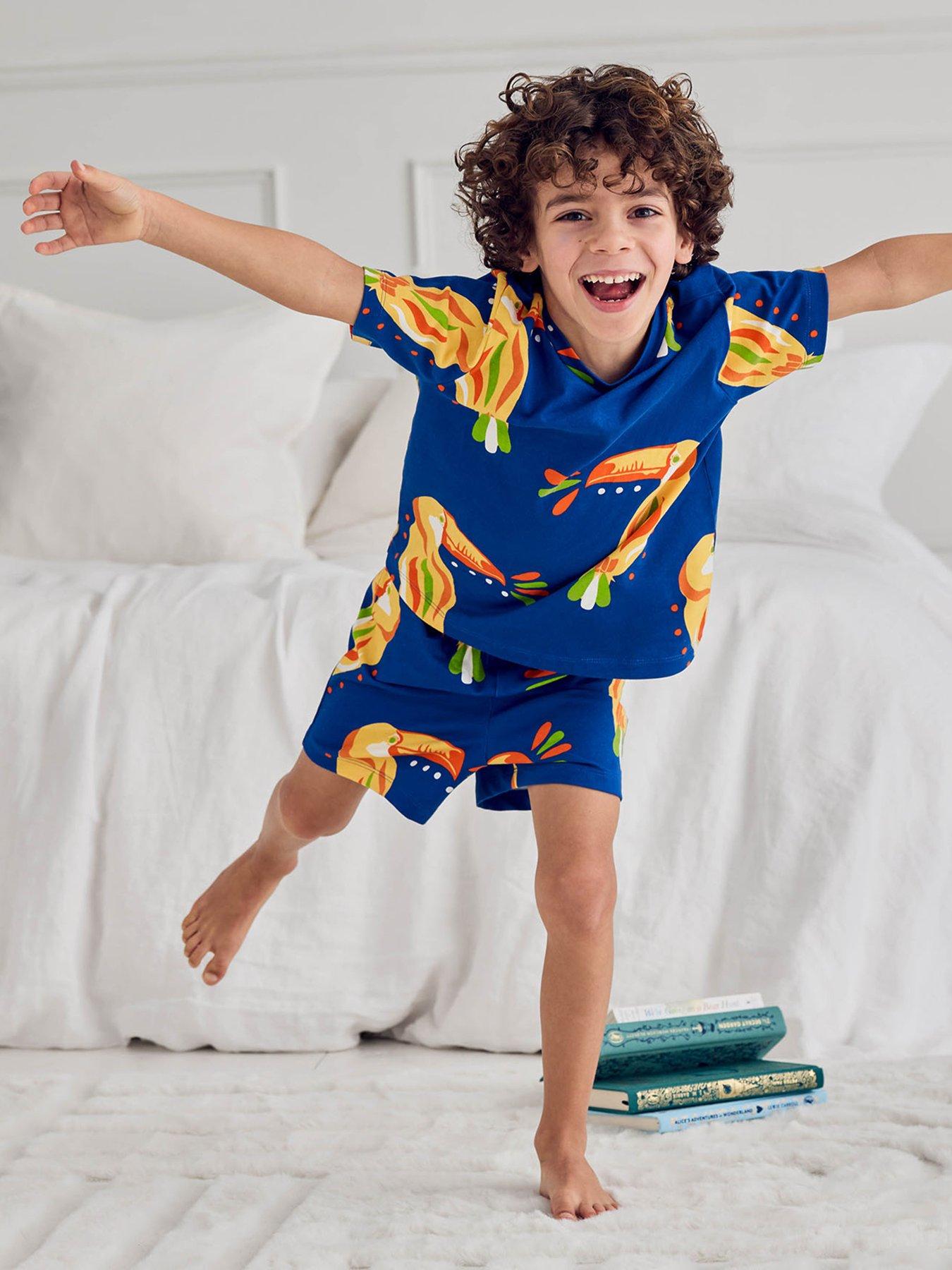 CHELSEA PEERS Kids Toucan Short Sleeve Crew Neck Shorty Pyjamas- Blue