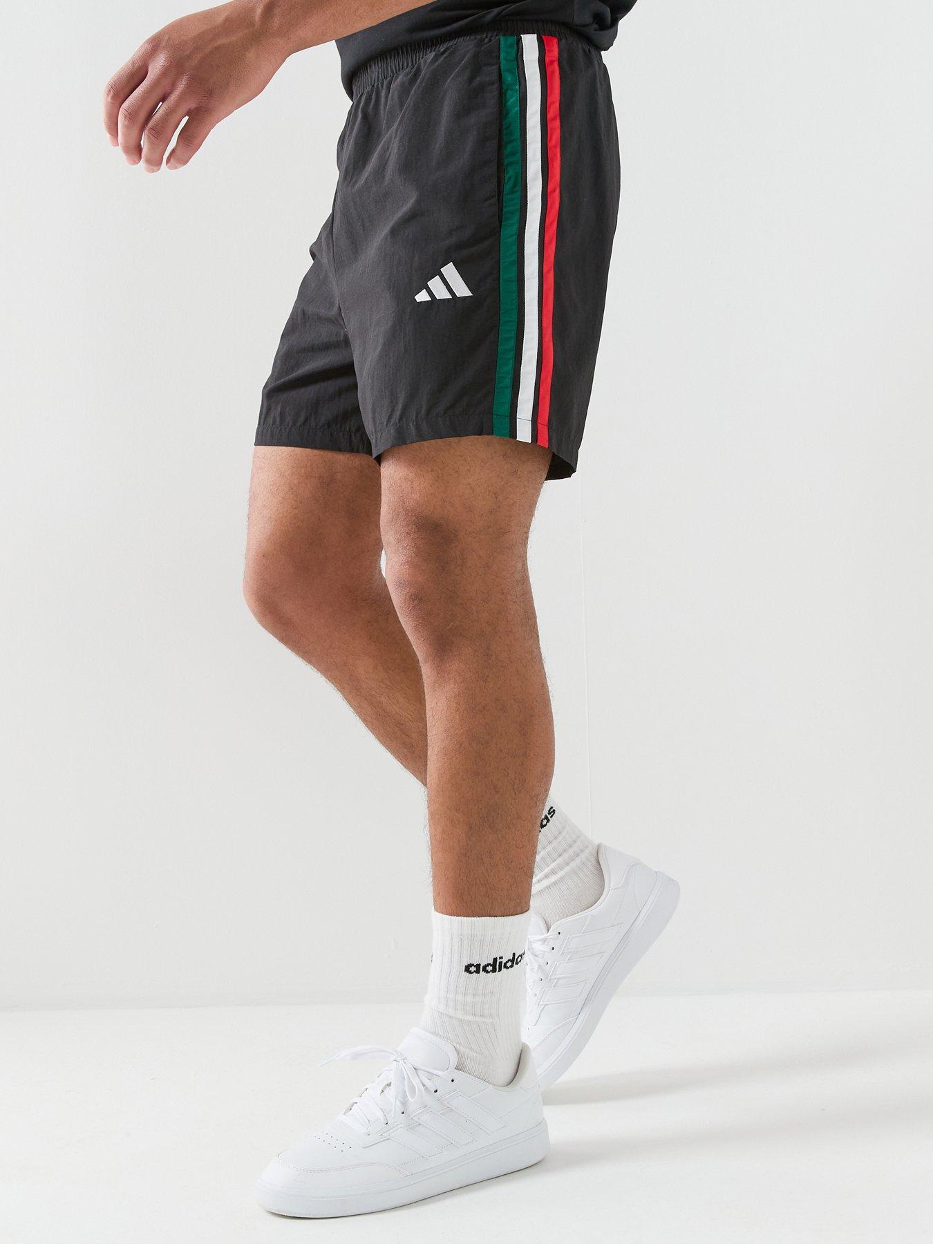 adidas Sportswear Men's Essentials Three Stripes Chelsea Woven Short, Black/Drkgrn/White/Be, Size S, Men