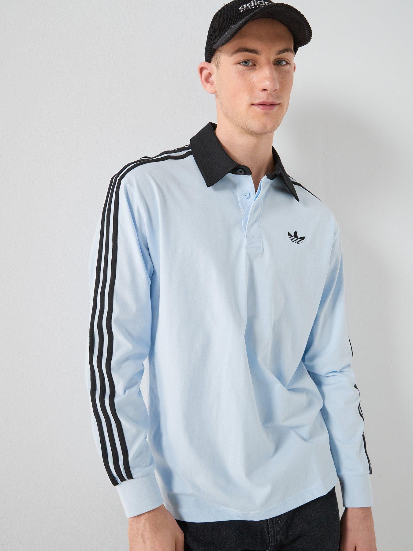 adidas Originals Men's 3-Stripes Rugby Longsleeve Polo - Blue