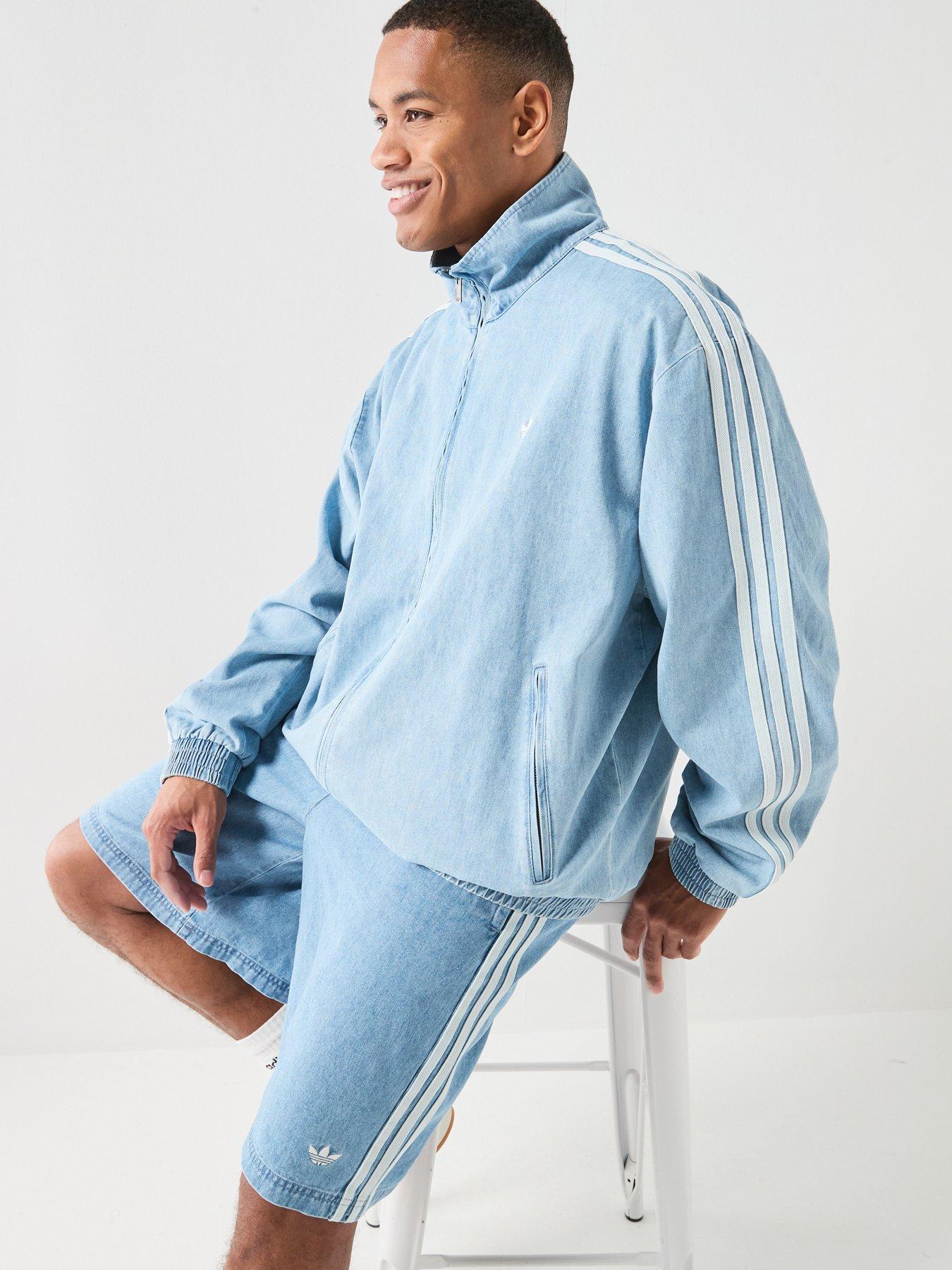 adidas Originals Mens Denim Fire Bird Jacket, Light Blue, Size Xl, Men