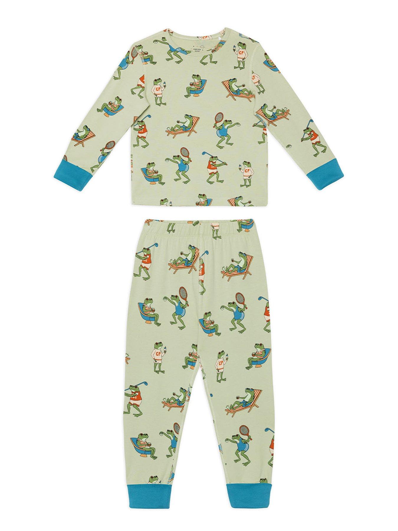 Image 1 of 3 of CHELSEA PEERS Kids Frog Print Pyjamas - Khaki