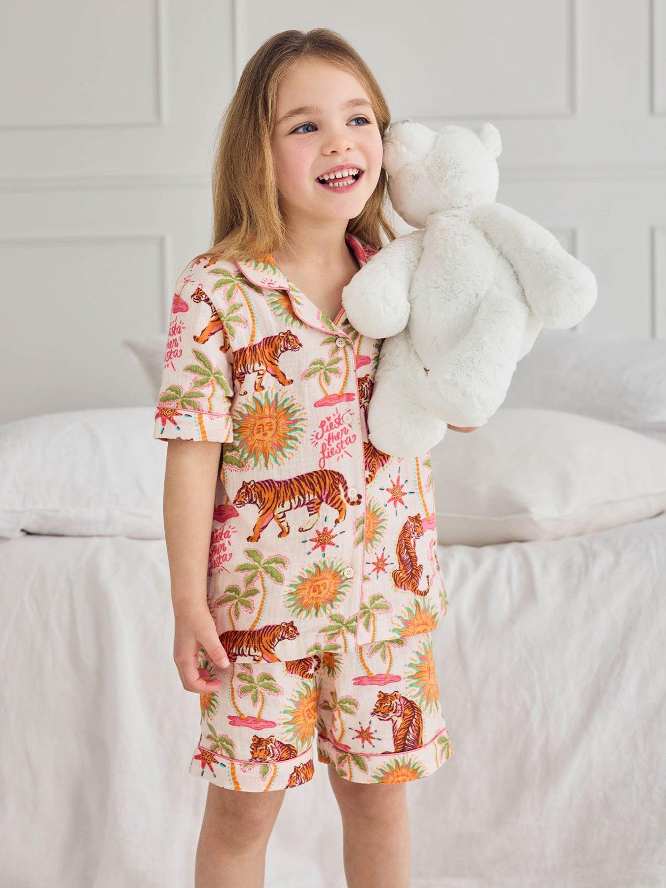 Image 4 of 7 of CHELSEA PEERS Kids Mini Me Siesta Tiger Cheesecloth Shorty Pyjamas - Light Cream