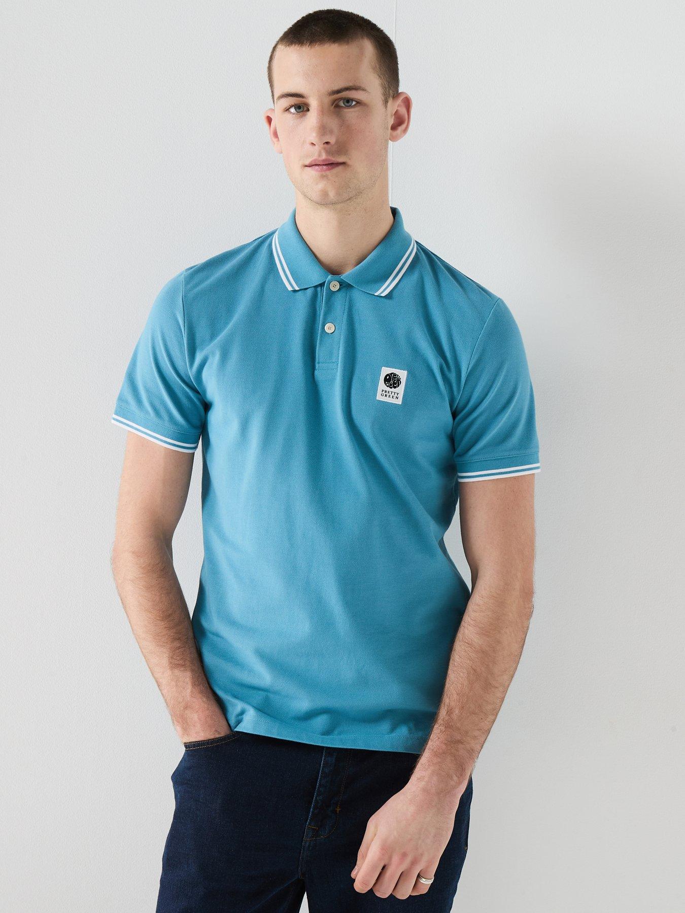 Pretty Green Rayner Short Sleeve Tipped Polo Shirt, Blue, Size Xl, Men