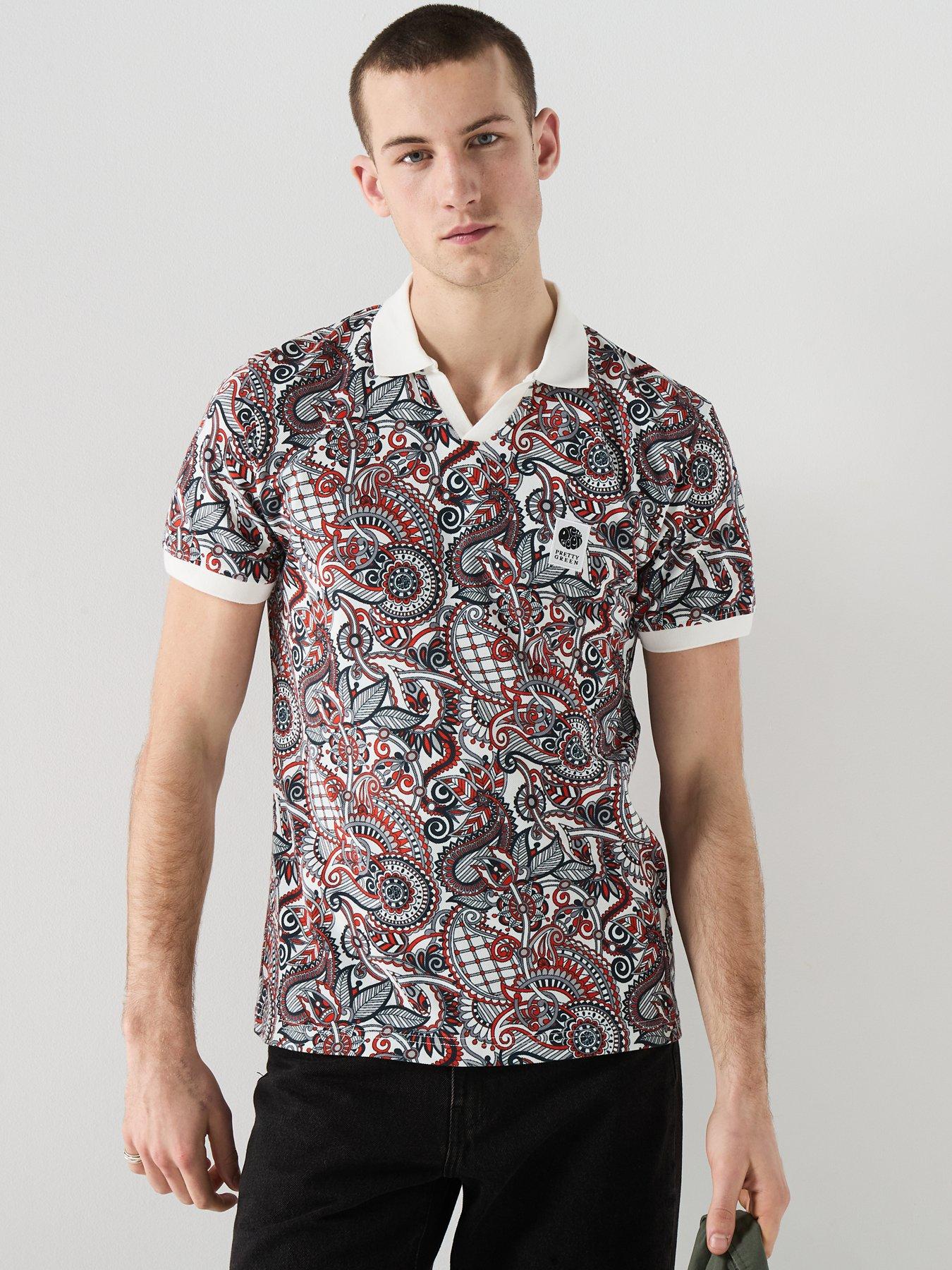 Pretty Green Resonance Printed Short Sleeve Tipped Polo Shirt - Navy