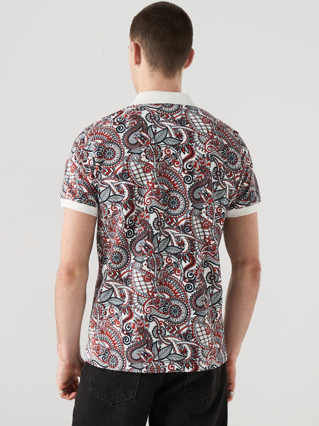 Image 2 of 6 of Pretty Green Resonance Printed Short Sleeve Tipped Polo Shirt - Navy