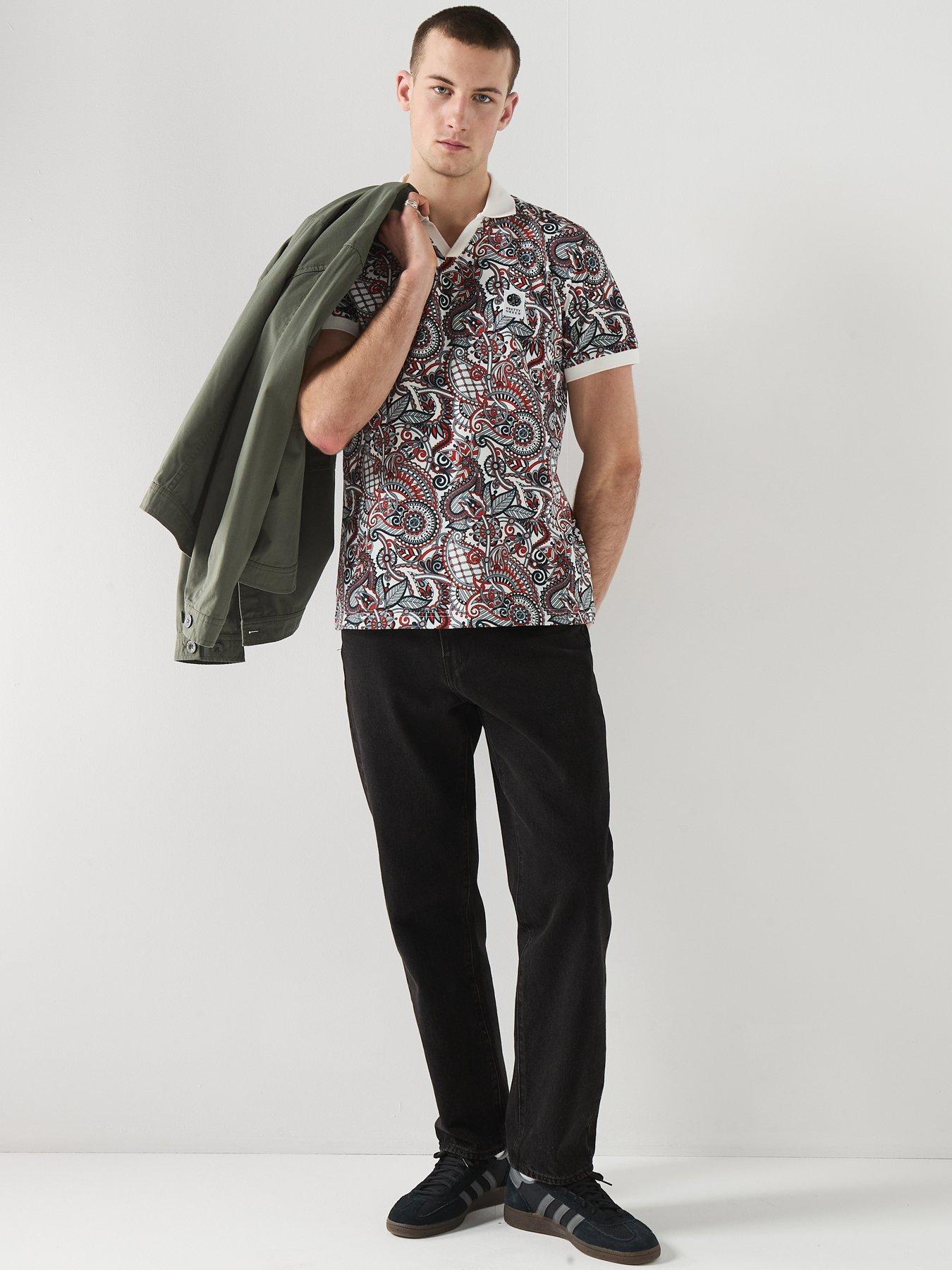 Image 3 of 6 of Pretty Green Resonance Printed Short Sleeve Tipped Polo Shirt - Navy