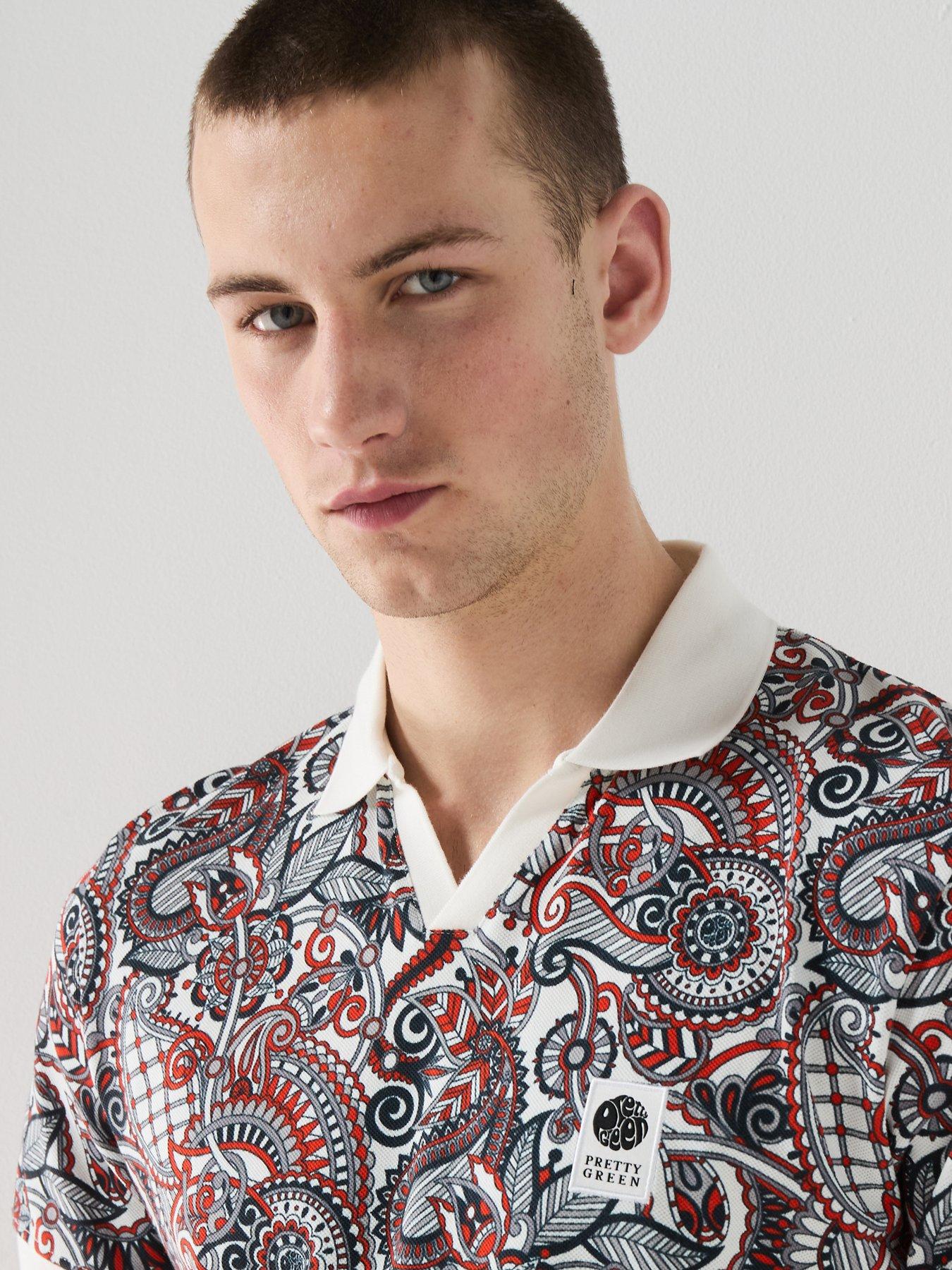 Image 4 of 6 of Pretty Green Resonance Printed Short Sleeve Tipped Polo Shirt - Navy
