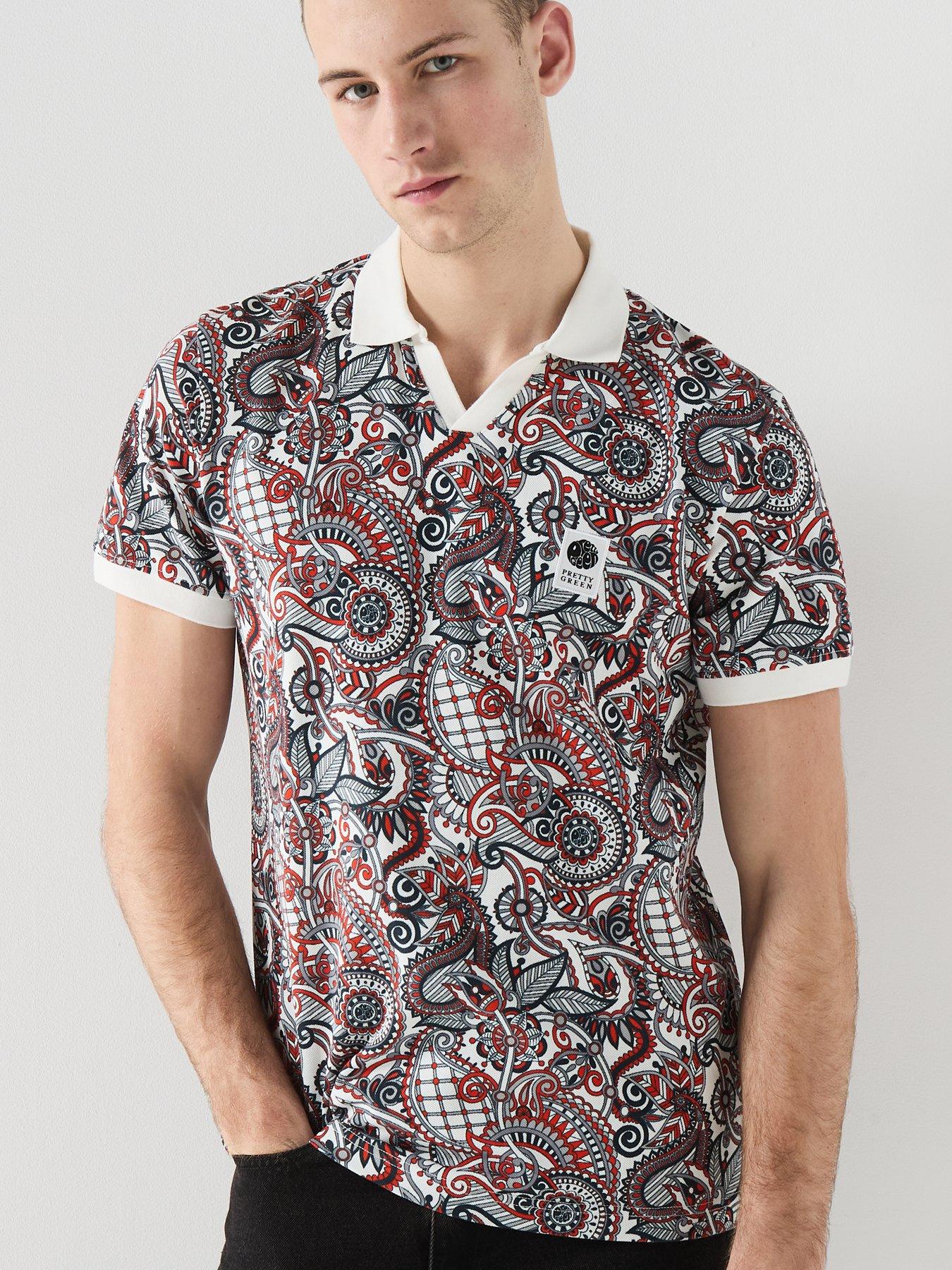 Image 5 of 6 of Pretty Green Resonance Printed Short Sleeve Tipped Polo Shirt - Navy