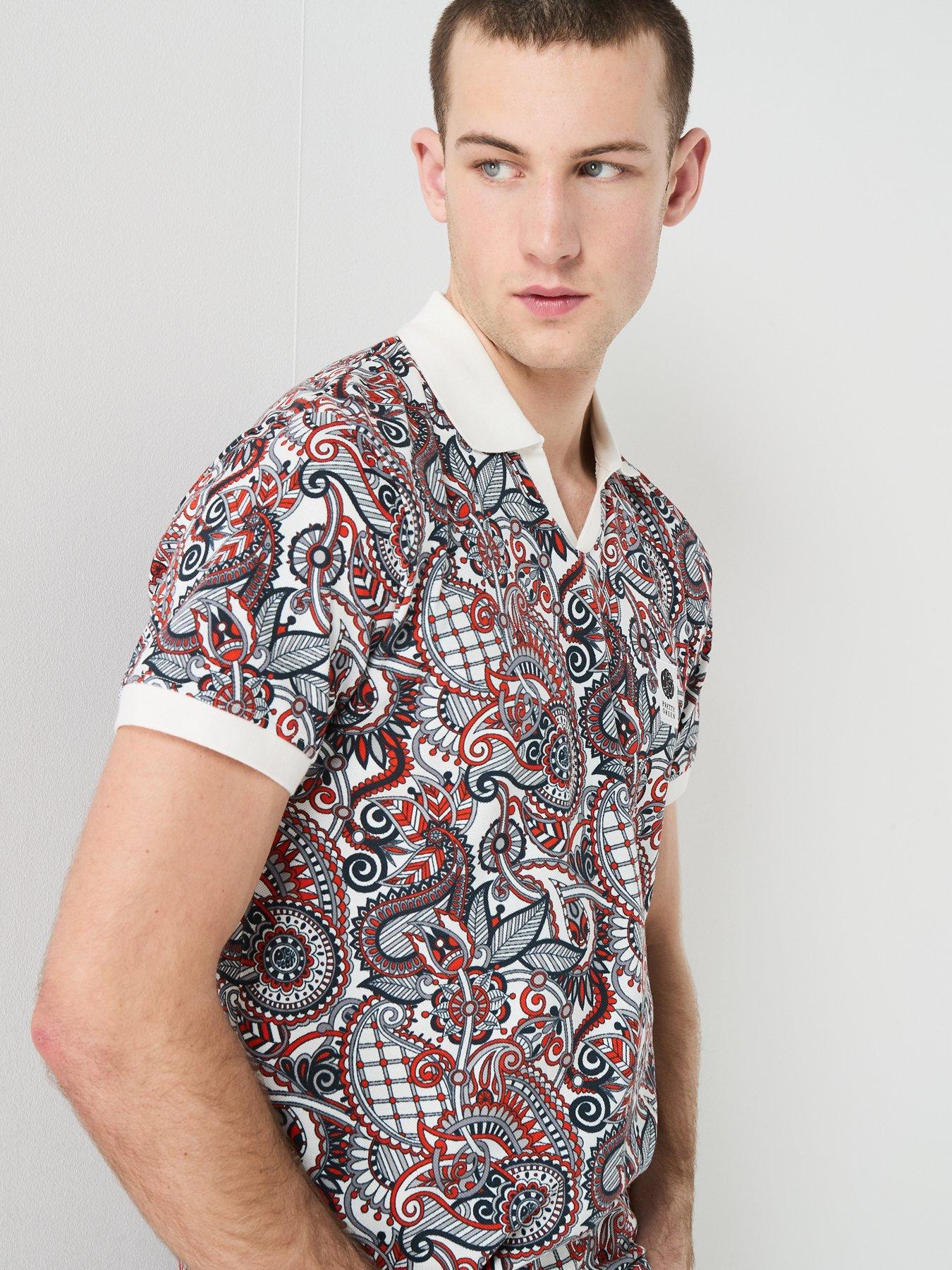 Image 6 of 6 of Pretty Green Resonance Printed Short Sleeve Tipped Polo Shirt - Navy