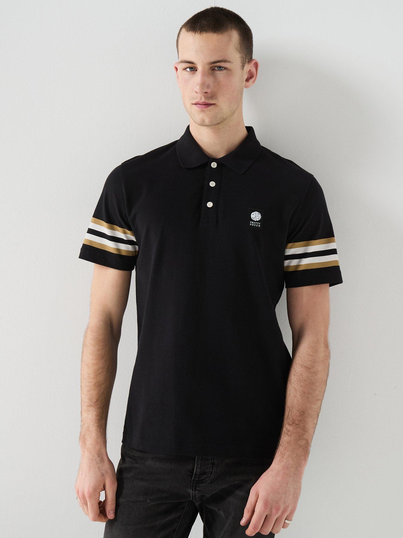Pretty Green Stratosphere Stripe Tipped Short Sleeve Polo Shirt - Black
