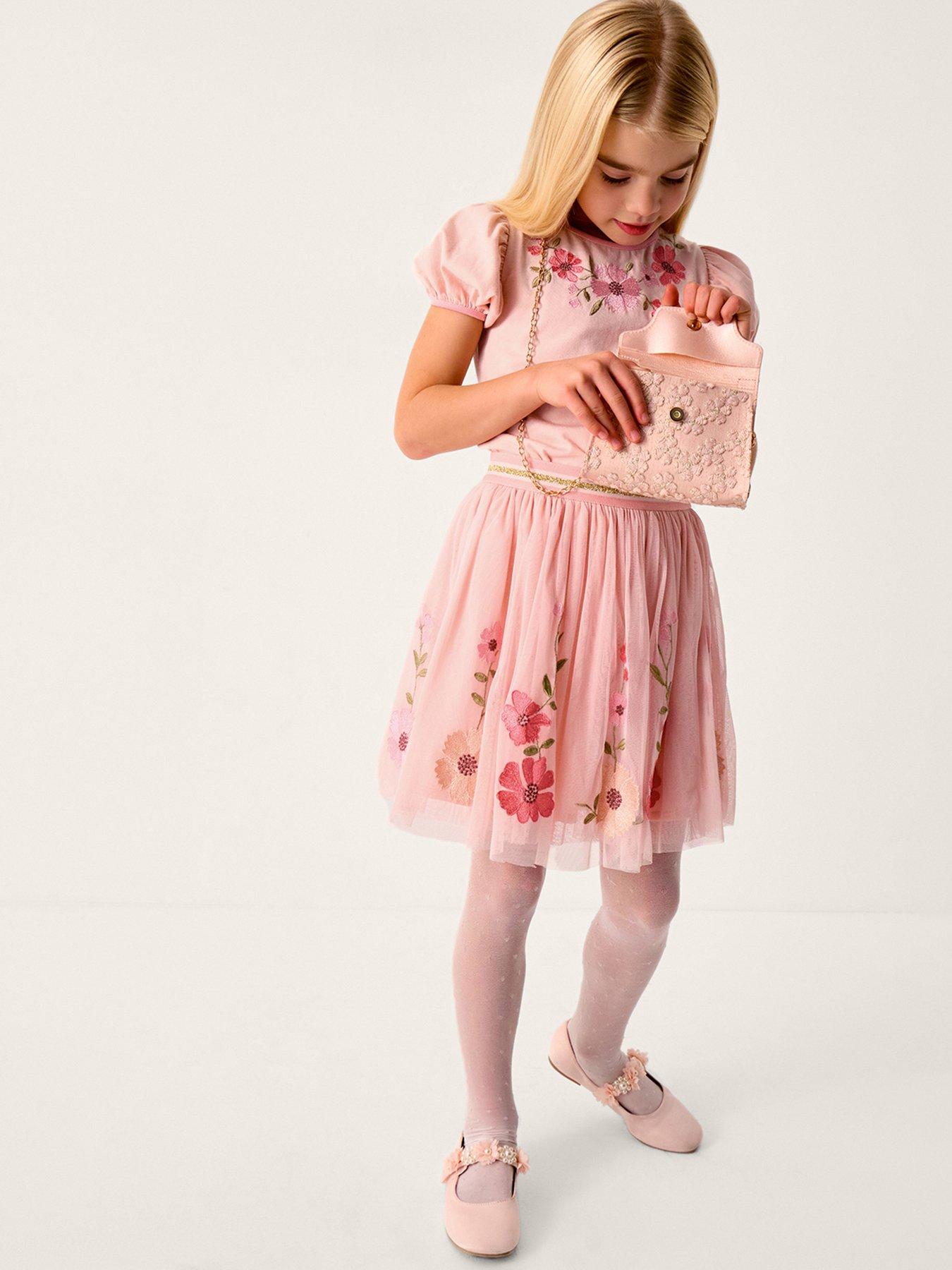 Monsoon Girls 3d Flower Top  &  Disco Skirt Set - Pink