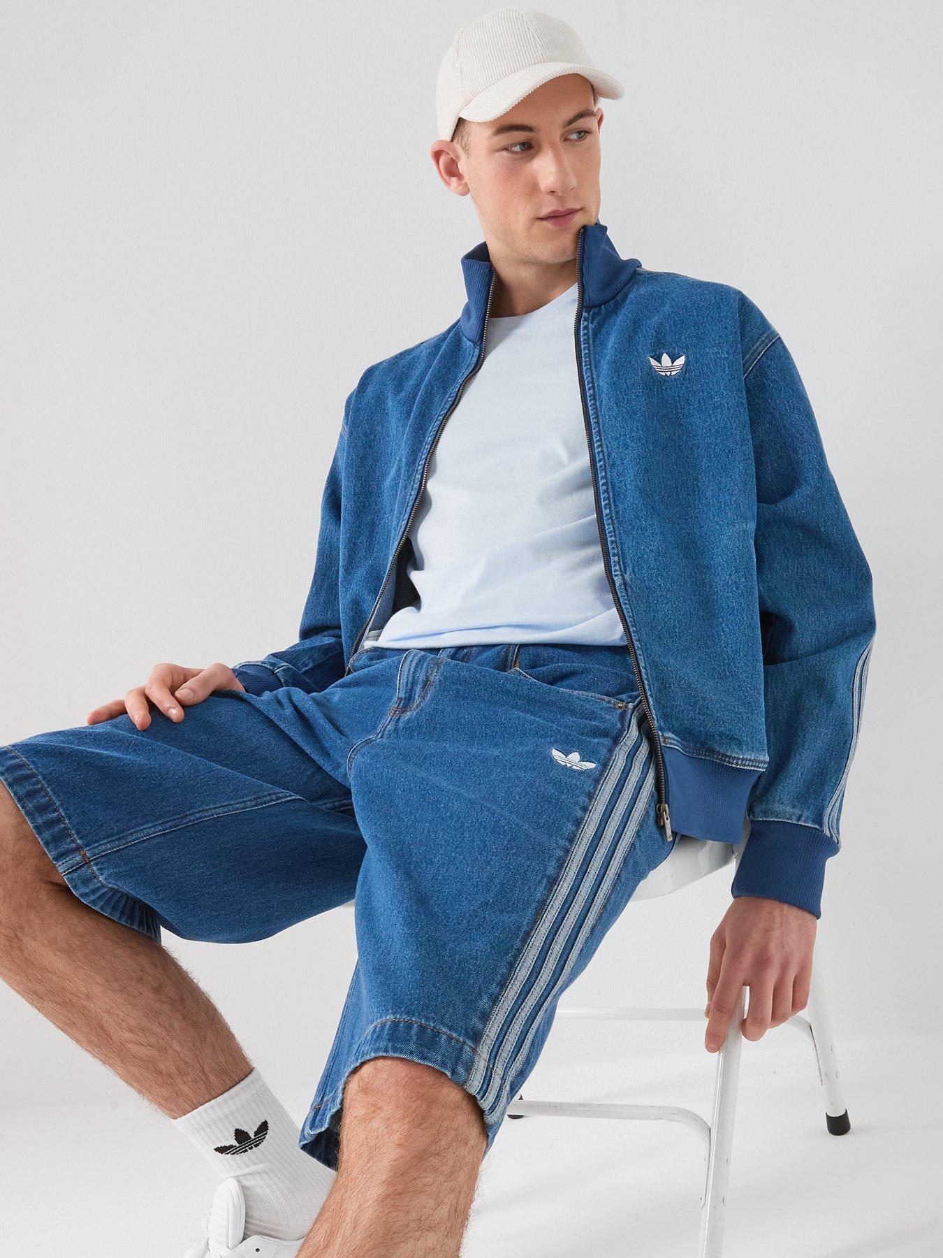 adidas Originals Men's Adicolor Denim Firebird Tracksuit Top, Medium Vintage Denim, Size S, Men