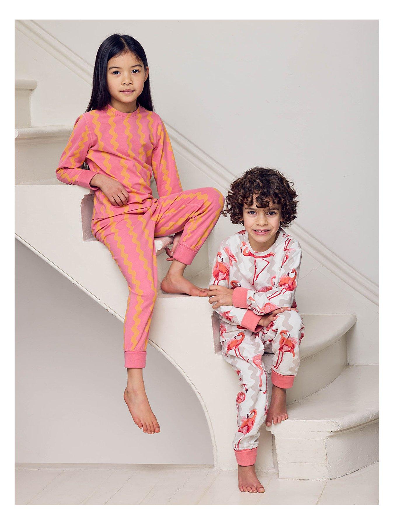 Image 3 of 7 of CHELSEA PEERS Kids 2 Pack Flamingo Stripe Pyjamas - Pink