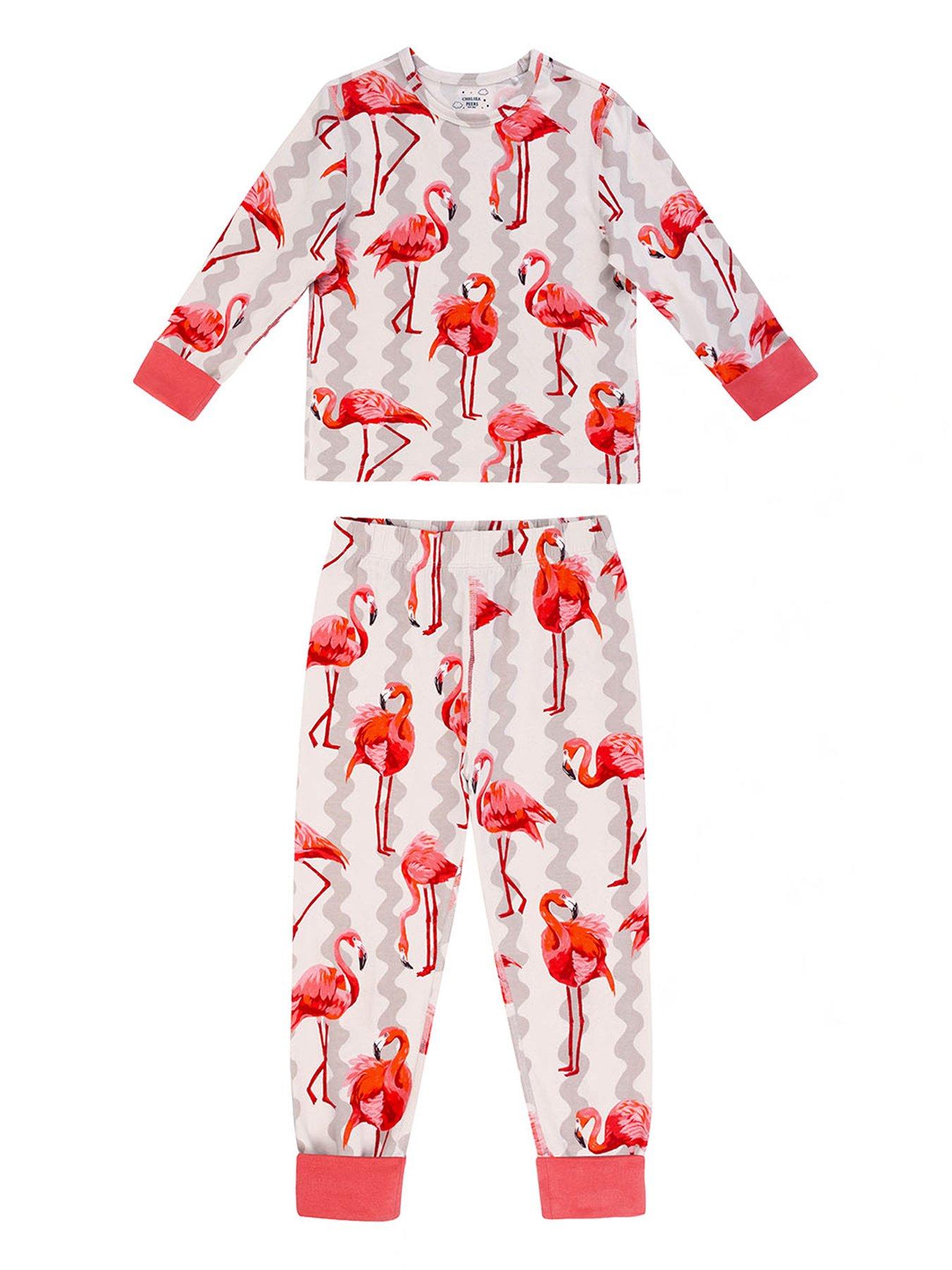 Image 4 of 7 of CHELSEA PEERS Kids 2 Pack Flamingo Stripe Pyjamas - Pink
