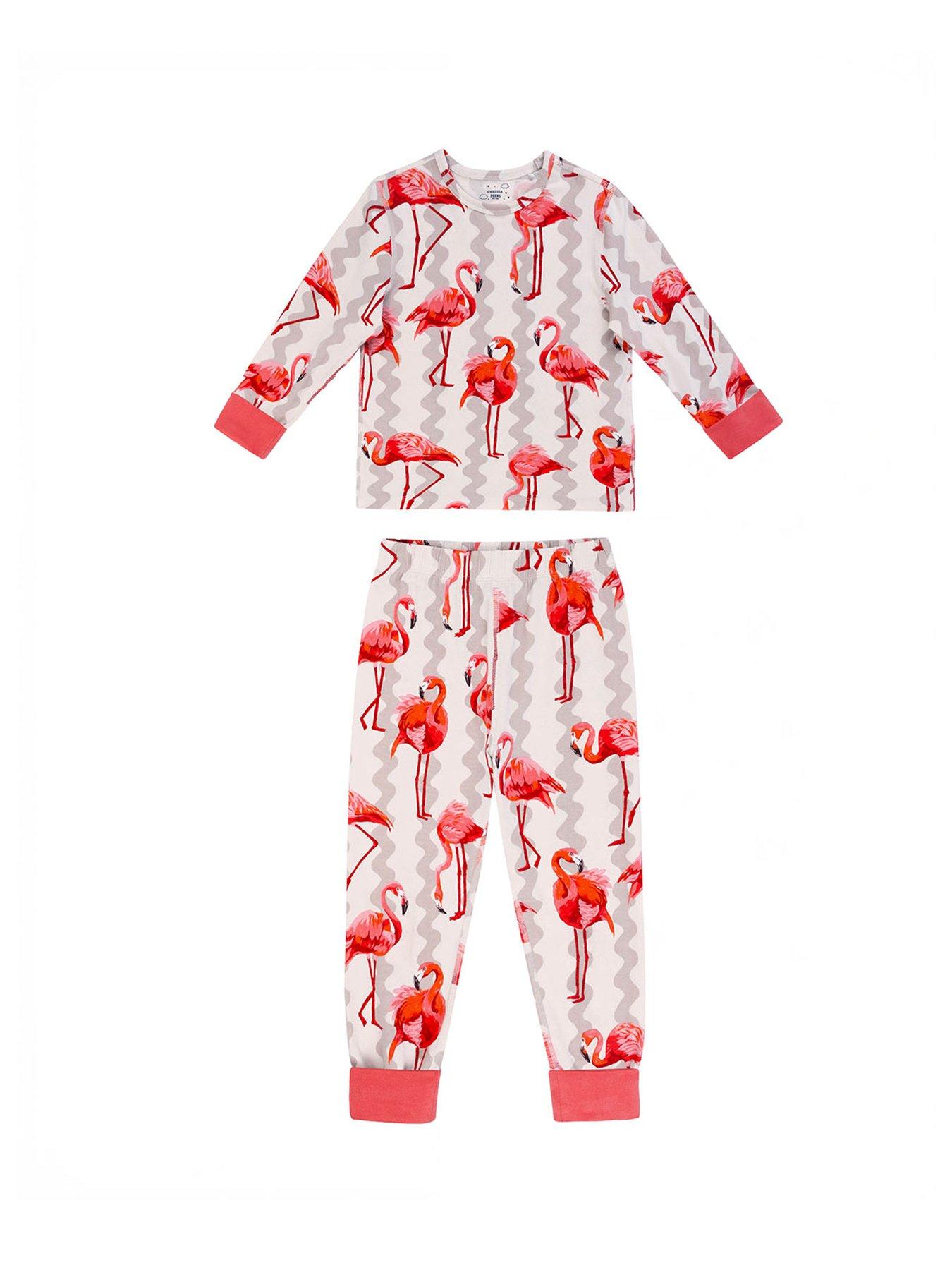 Image 5 of 7 of CHELSEA PEERS Kids 2 Pack Flamingo Stripe Pyjamas - Pink