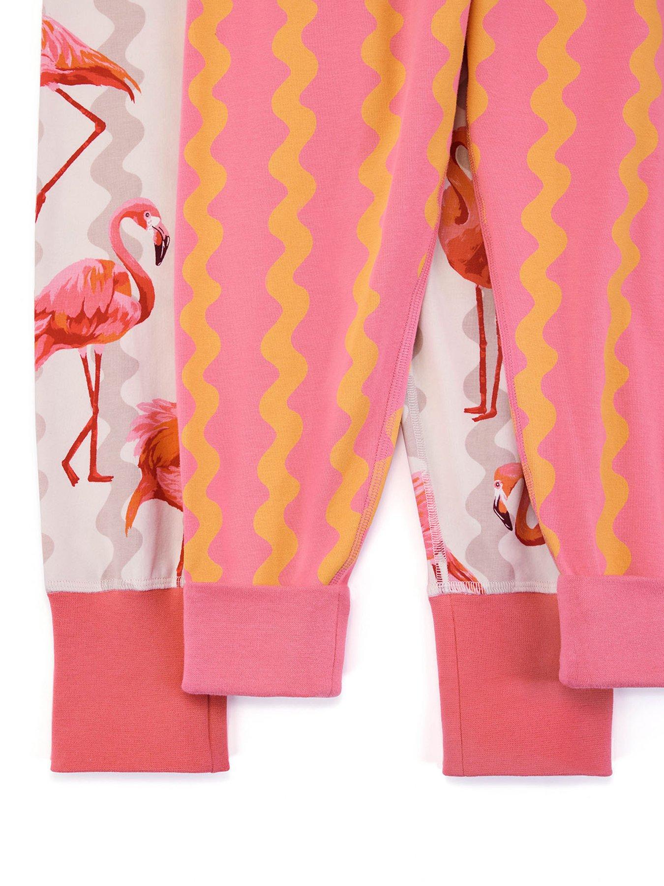 Image 6 of 7 of CHELSEA PEERS Kids 2 Pack Flamingo Stripe Pyjamas - Pink